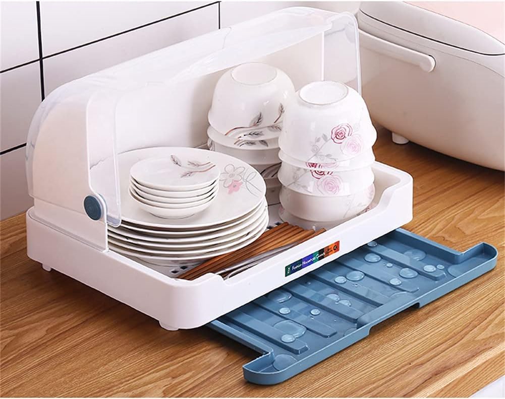 ORIGINAL MART Dish Drying Rack with Lid - Large Capacity Kitchen Storage Organizer, Multi-Functional Drainer Basket for Dishes, Utensils & Small Items - Perfect for Countertop, Cupboard & Pantry Organization