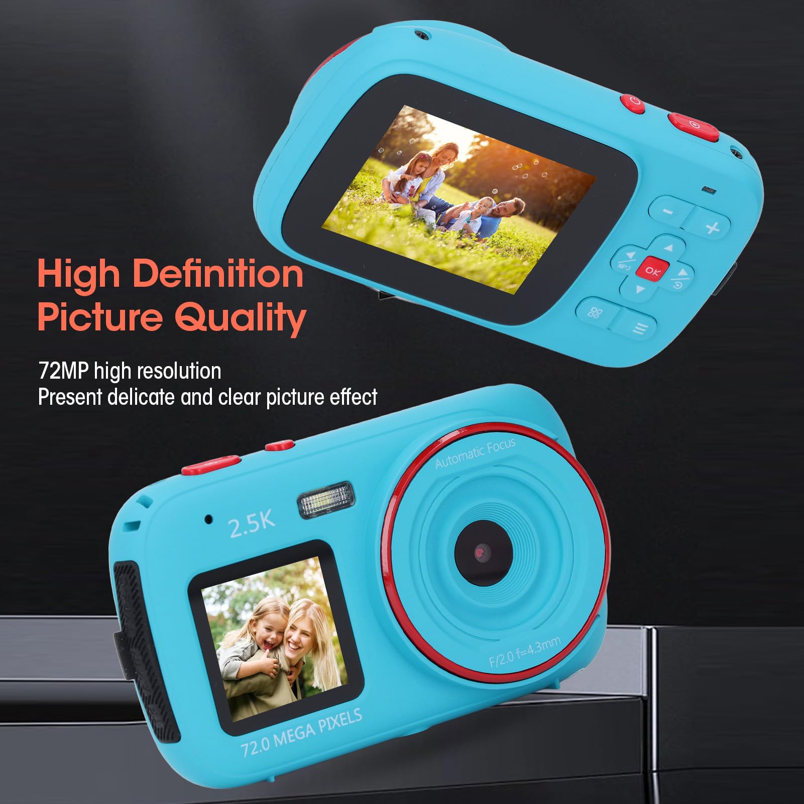 72MP Digital Camera with 16X Zoom & Dual Screen - Compact Point and Shoot Camera for Photography, Vlogging, Travel | Autofocus Selfie Camera for Beginners (Blue) - Perfect for YouTube Content Creation, Family Vacations & Outdoor Adventures