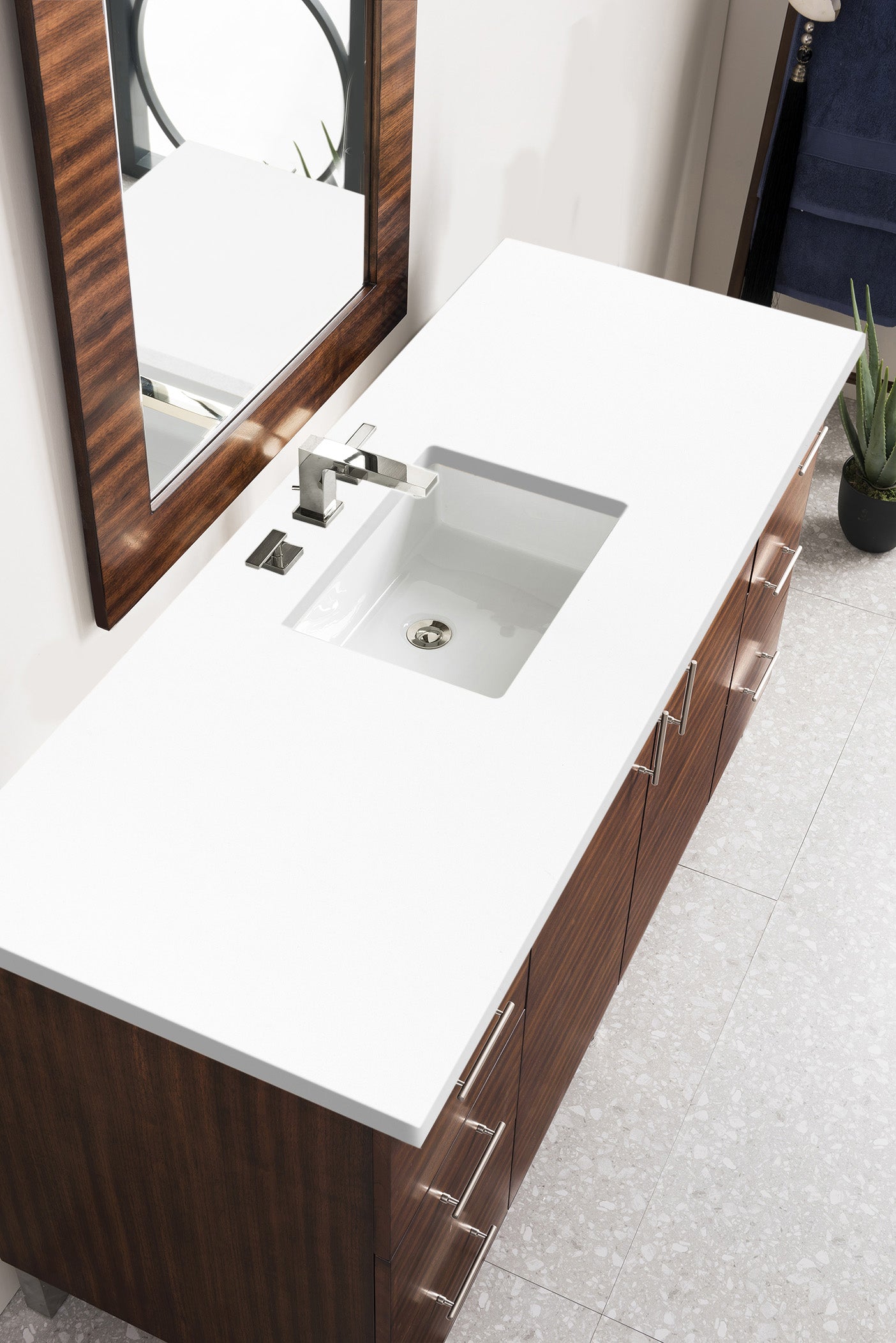 Metropolitan 60 Inch Single Bathroom Vanity with 3CM Classic White Quartz Countertop - American Walnut Finish | Perfect for Modern Master Bathrooms & Guest Powder Rooms