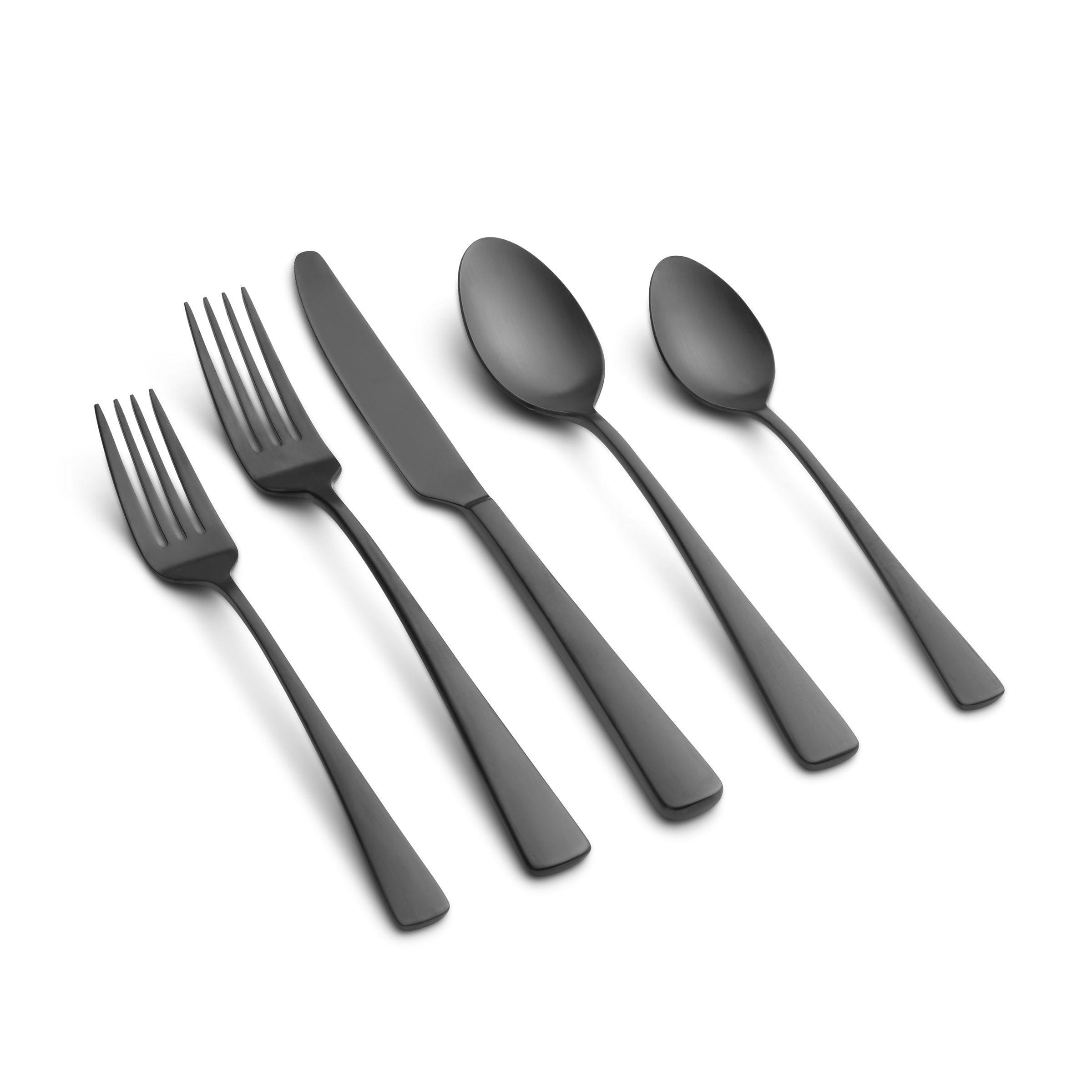 Cerys 20-Piece Black Satin Flatware Set - Stainless Steel Cutlery Set for 4, Modern Dinnerware for Everyday Use & Formal Dining