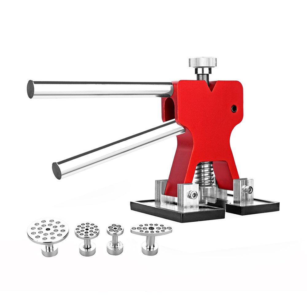 Wcaro Professional Paintless Dent Repair (PDR) Kit - Red Dent Lifter with 4 Aluminum Glue Tabs | Hail Damage & Dent Removal Tool Set for Cars, Trucks & SUVs | Perfect for Auto Body Shops & DIY Dent Repair at Home