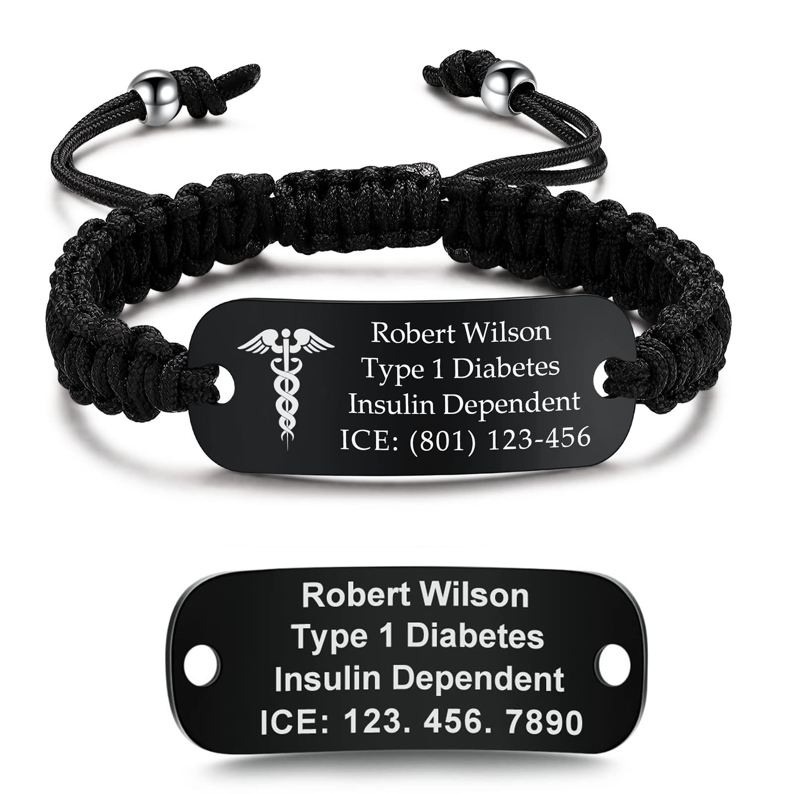 Custom Medical Alert Bracelets for Women & Men – Free Engraving Stainless Steel ID Tag | Adjustable Handmade Nylon Rope Braided Medical ID Bracelet | Emergency Health Alert Jewelry for Daily Wear & Outdoor Activities