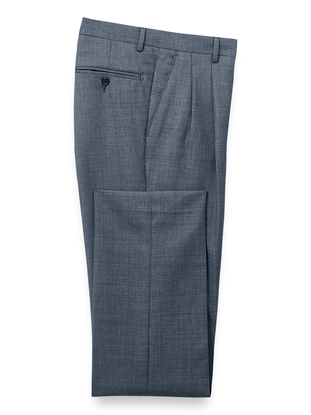 Premium Wool Sharkskin Pleated Dress Pants for Men - Classic Blue - Perfect for Business, Office, and Formal Occasions