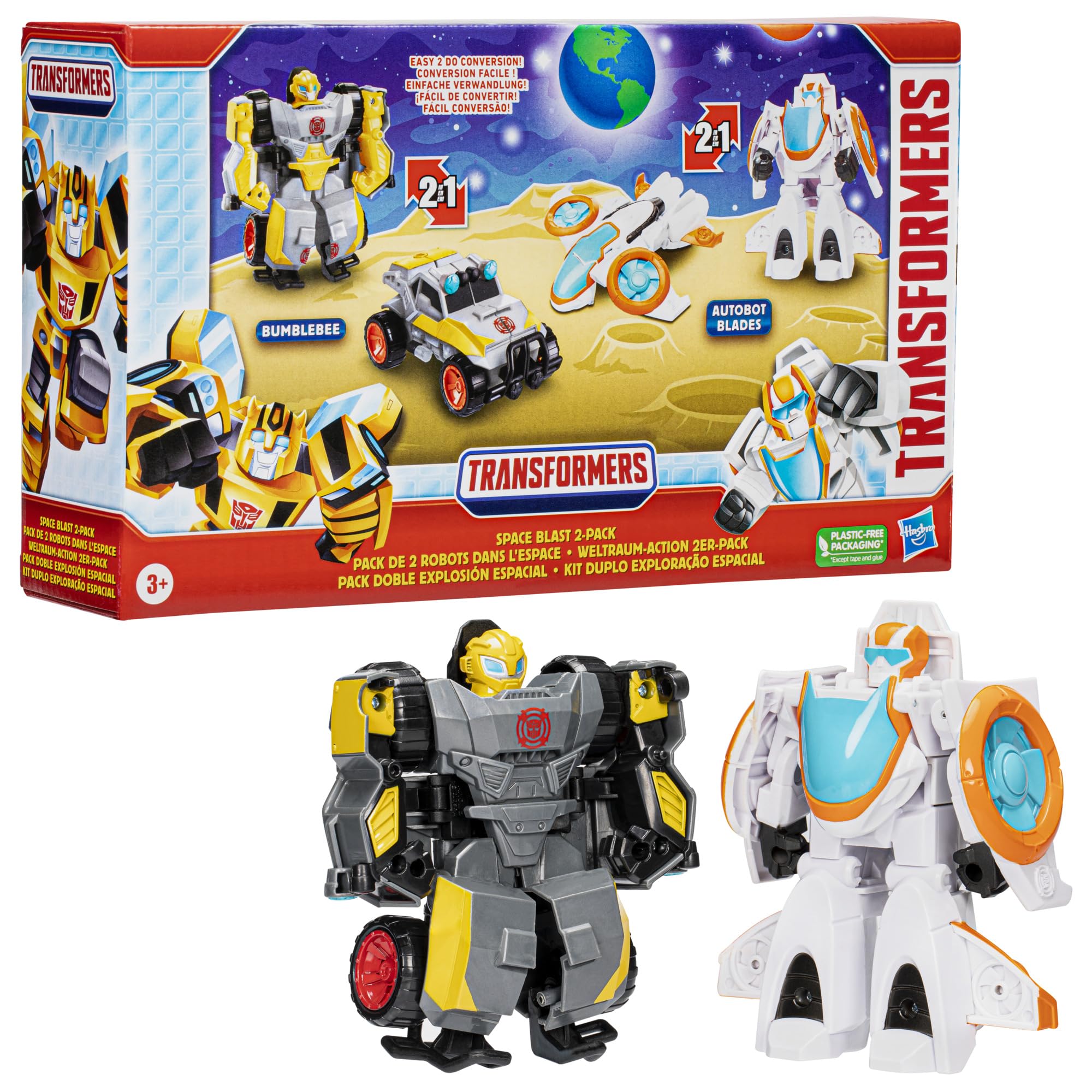 Transformers Toys Space Blast 2-Pack - Bumblebee & Autobot Blades 4.5-Inch Action Figures for Kids Ages 3+ | Amazon Exclusive Robot Toys | Perfect for Playtime, Collecting & Birthday Gifts