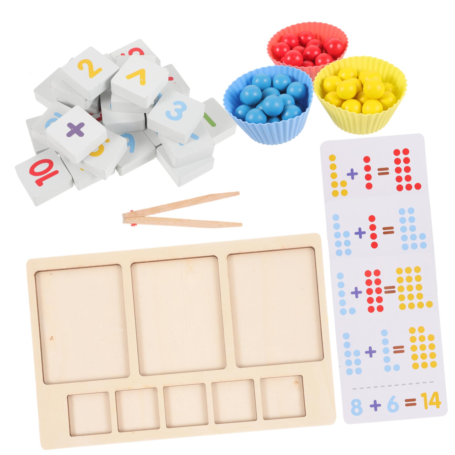 Toyvian 4 Sets Wooden Educational Toys - Montessori Counting Blocks, Bead Puzzles & Number Learning Playset for Toddlers & Kids | STEM Learning, Parent-Child Interaction, Early Childhood Development