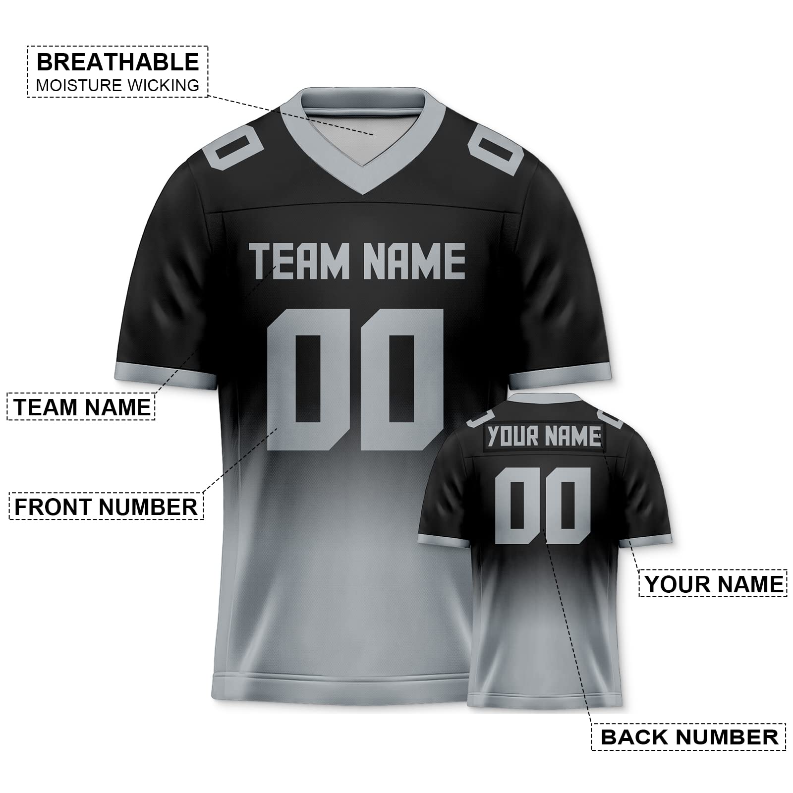 Custom Personalized Football Jersey - Stitched/Printed Team Name & Number - Men & Youth Sport Shirt - Perfect for Fans, Hip Hop Enthusiasts & Game Day Outfits