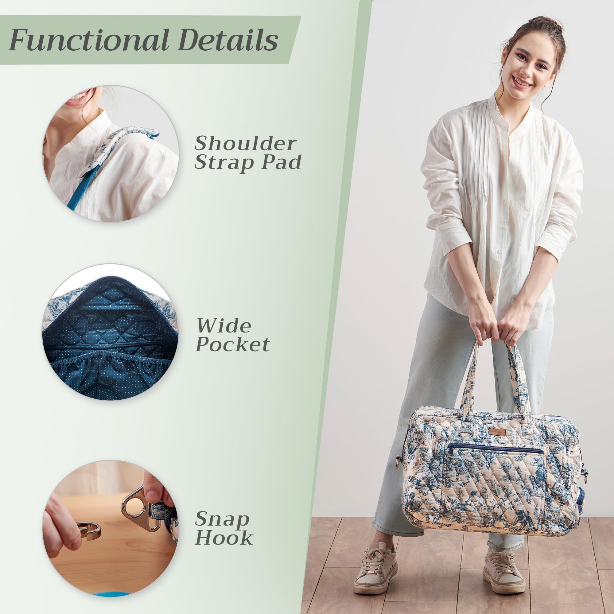 Maison d'Hermine Quilted Cotton Weekender Bag - Durable Overnight Duffel for Travel, Gym & Business | Perfect Gift for Men & Women | Family Trips & Business Travel | The Miller Blue