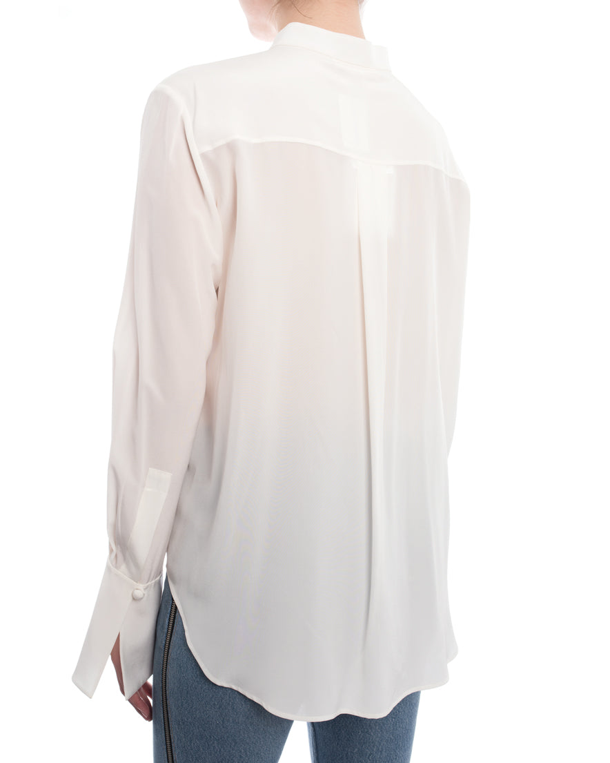 Chloe Women's Milk White Silk Blouse with Elegant Lace Inset - Size M | Perfect for Office Wear, Date Night & Special Occasions