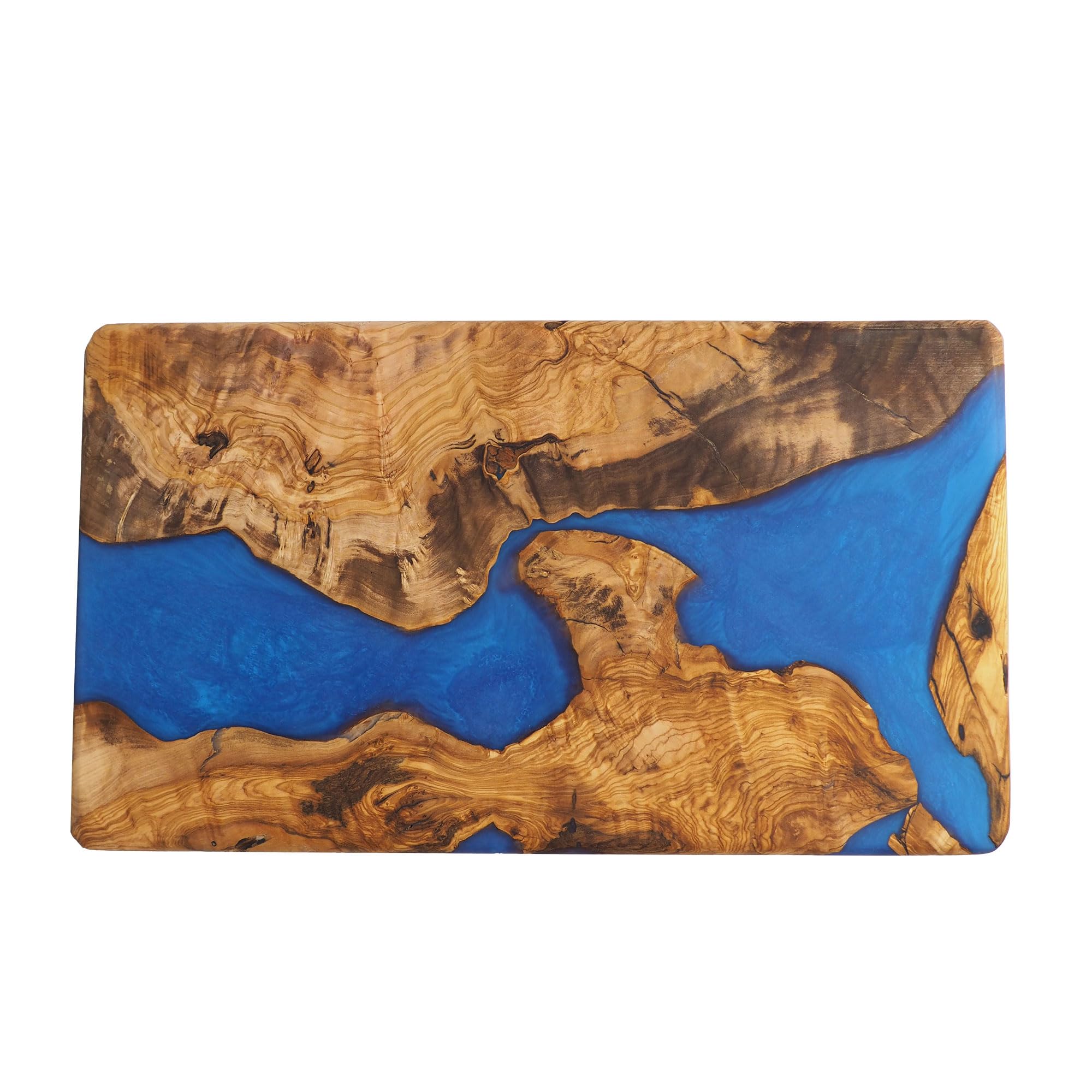 Handmade Epoxy Resin Cutting Board & Charcuterie Serving Tray - Olive Wood Cheese Board with Blue Resin for Kitchen, Entertaining, Housewarming Gifts - Perfect for Serving Cheese, Fruit, Meat, Appetizers at Parties, Weddings & Dinner Gatherings