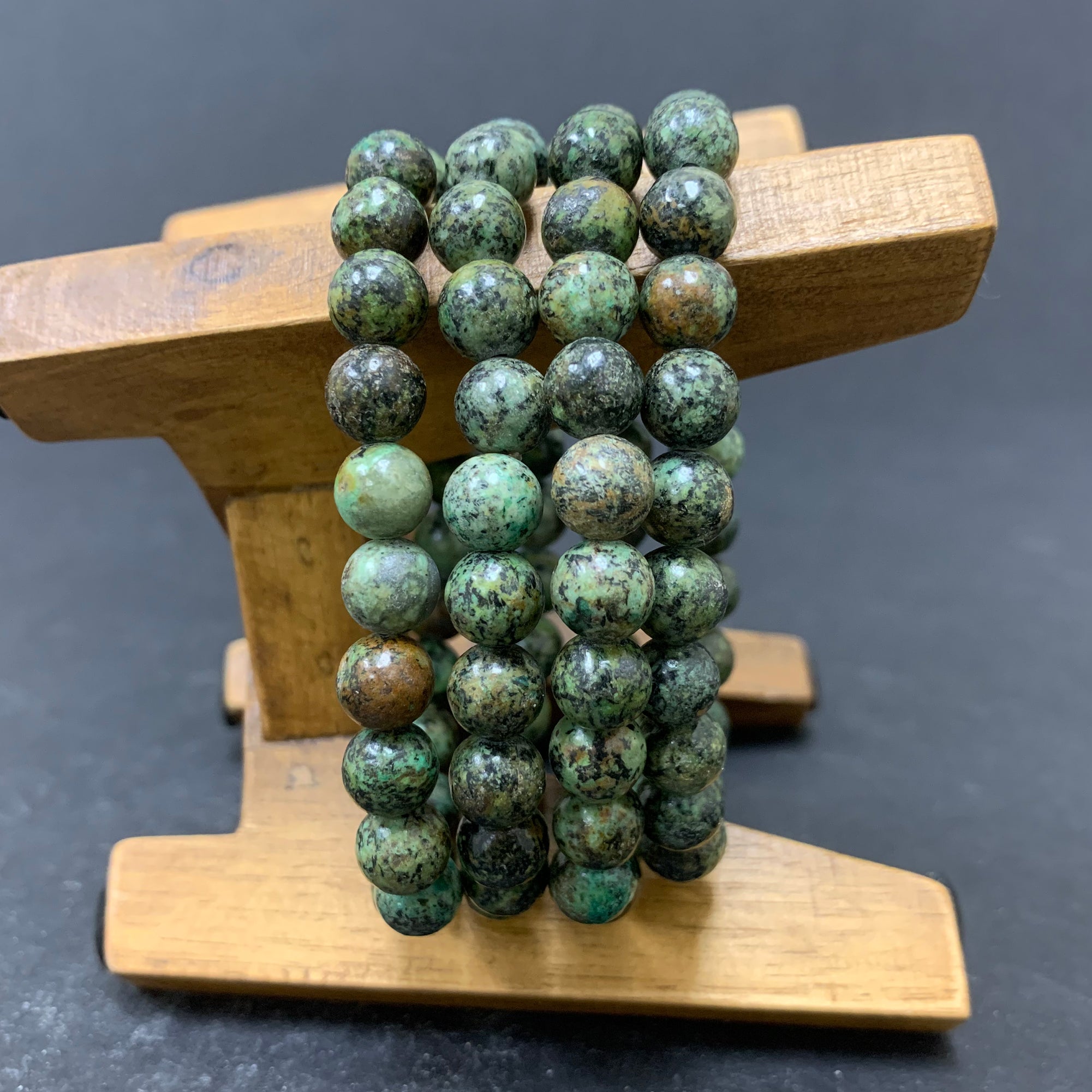 African Turquoise 8mm Round Bead Stretch Bracelet - Handmade Unisex Jewelry for Men & Women - Perfect for Boho Style, Yoga, Meditation & Everyday Wear