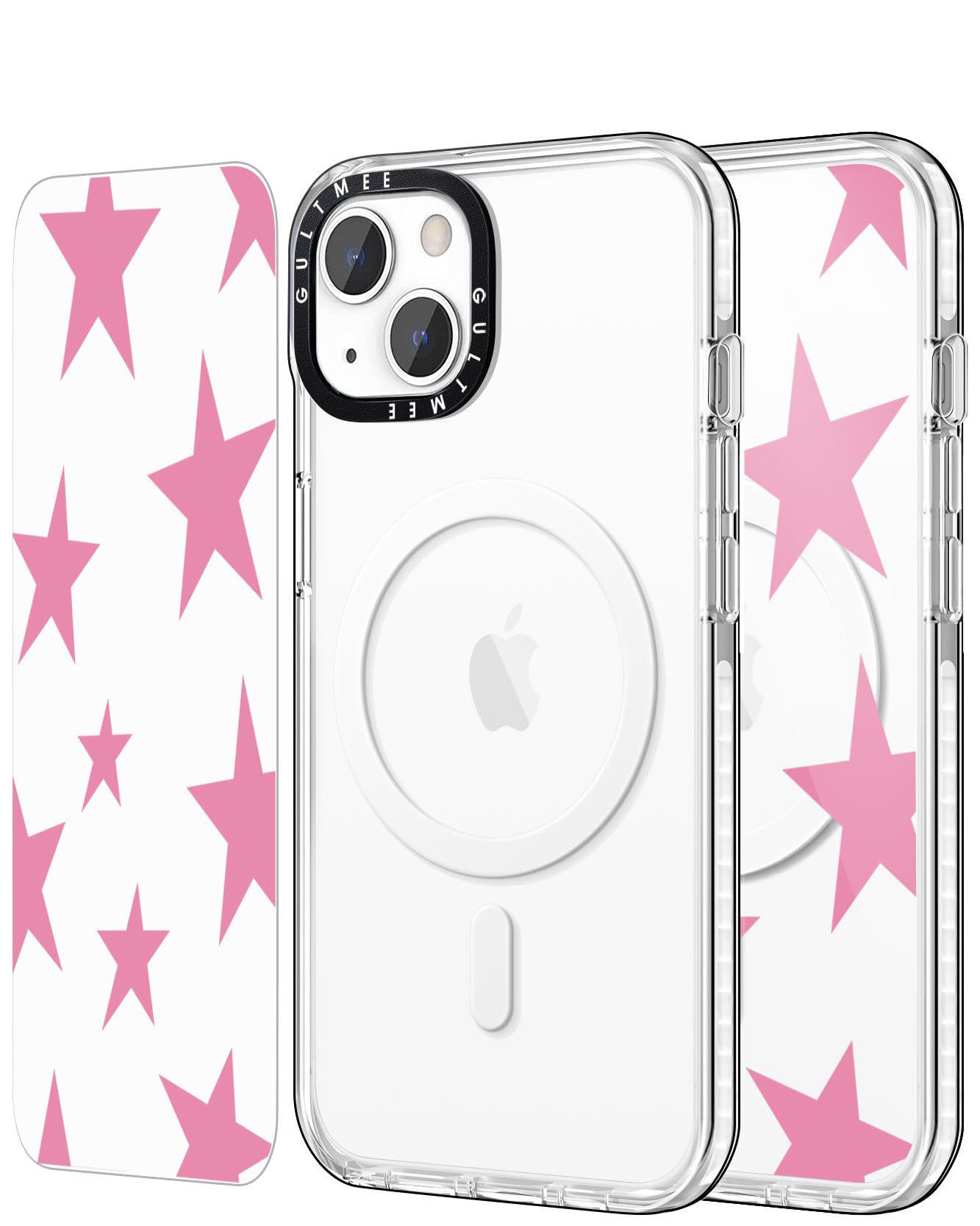 Magnetic Shockproof iPhone 13/14 Case with Cute Pink Stars Print - Slim Protective Cover Compatible with MagSafe | Military-Grade Drop Tested | Perfect for Women & Girls | Ideal for Everyday Use, Work & Travel (Fits iPhone 13/14 6.1 Inch)