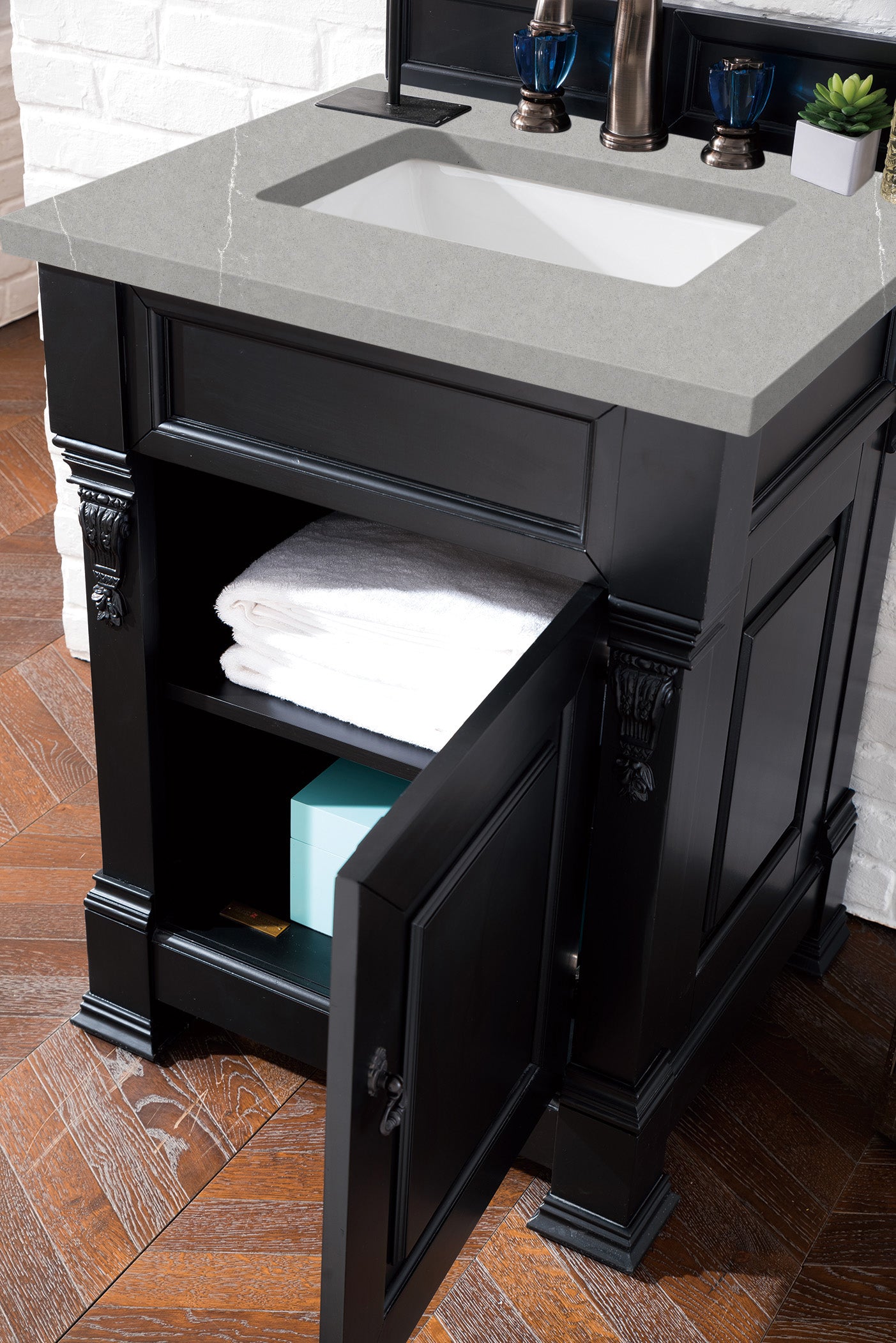 Brookfield 26 Inch Single Bathroom Vanity Set with Antique Black Finish & 3CM Eternal Serena Quartz Countertop - Perfect for Modern Farmhouse, Coastal, or Traditional Bathroom Designs