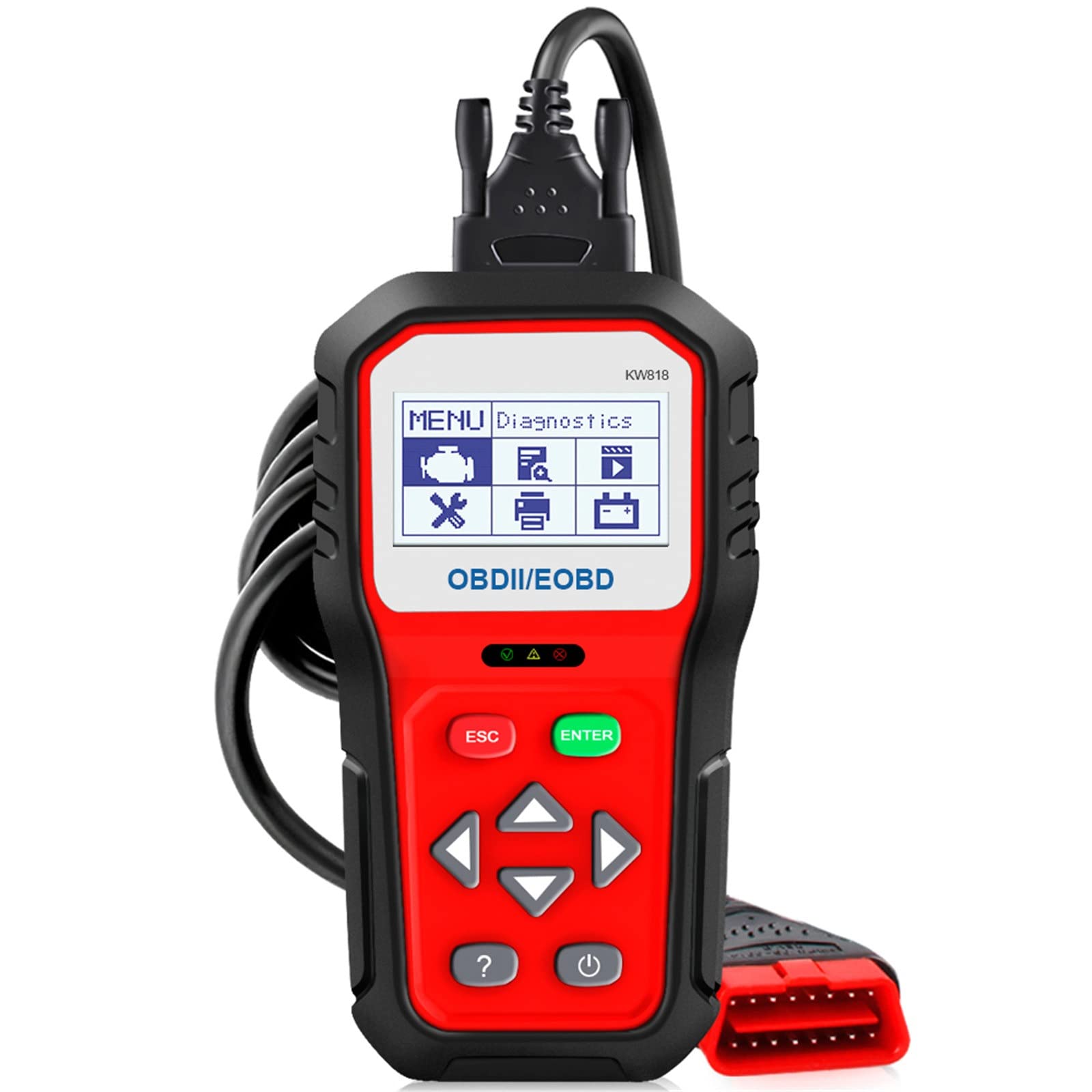 KW818 OBD2 Scanner - Enhanced Car Diagnostic Tool for Engine Codes, 12V Battery Tester & EOBD Reader | Perfect for DIY Auto Repair, Check Engine Light Diagnosis & Vehicle Maintenance