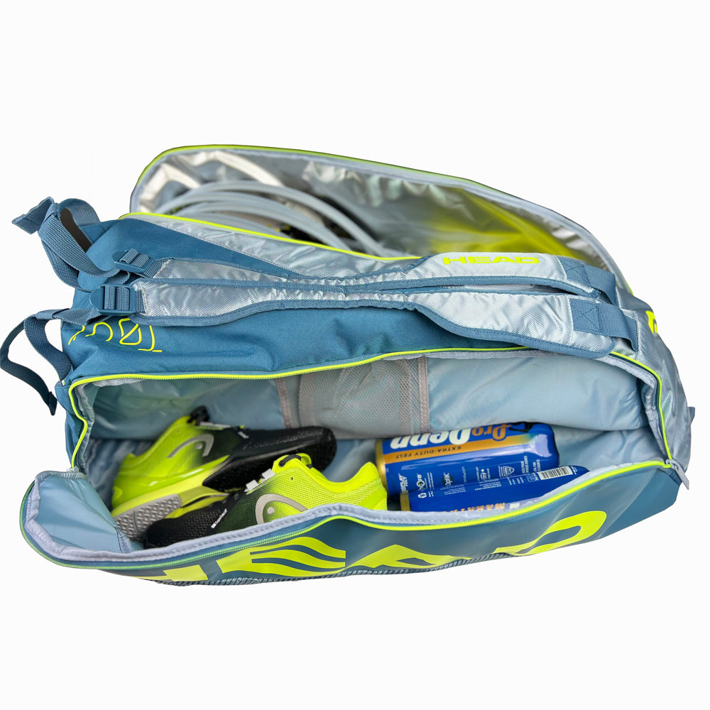 Head Tour Team Extreme Supercombi 9-Pack Tennis Racquet Bag - Yellow/Grey | Durable Multi-Racquet Storage for Tennis Players & Coaches | Perfect for Tournaments, Training & Travel