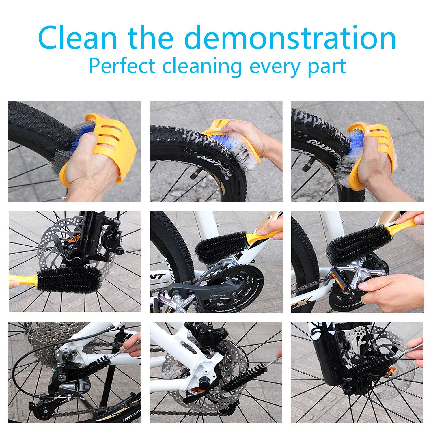 Oumers Bike Cleaning Brush Kit - Motorcycle & Bicycle Chain Cleaner Tool for Crank, Tire, Sprocket & Hard-to-Reach Areas - Durable Cycling Maintenance Brush Set Fits All Bikes - Perfect for Road, Mountain & Commuter Bike Cleaning