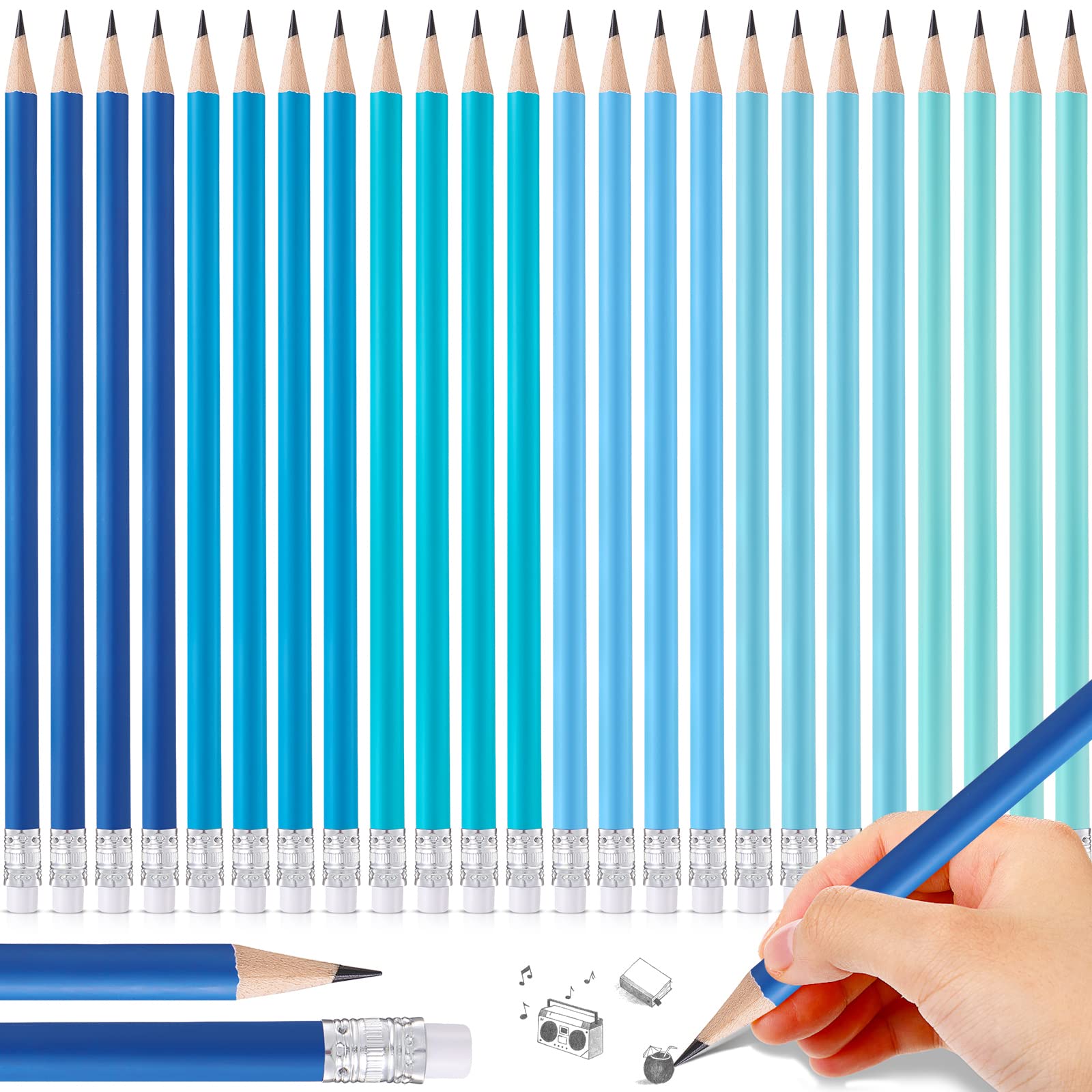 24-Pack Coastal Colors Erasable Colored Pencils with Erasers - Vibrant Wooden Pencils for Kids, School & Office Use - Perfect for Art Projects, Homework & Creative Drawing