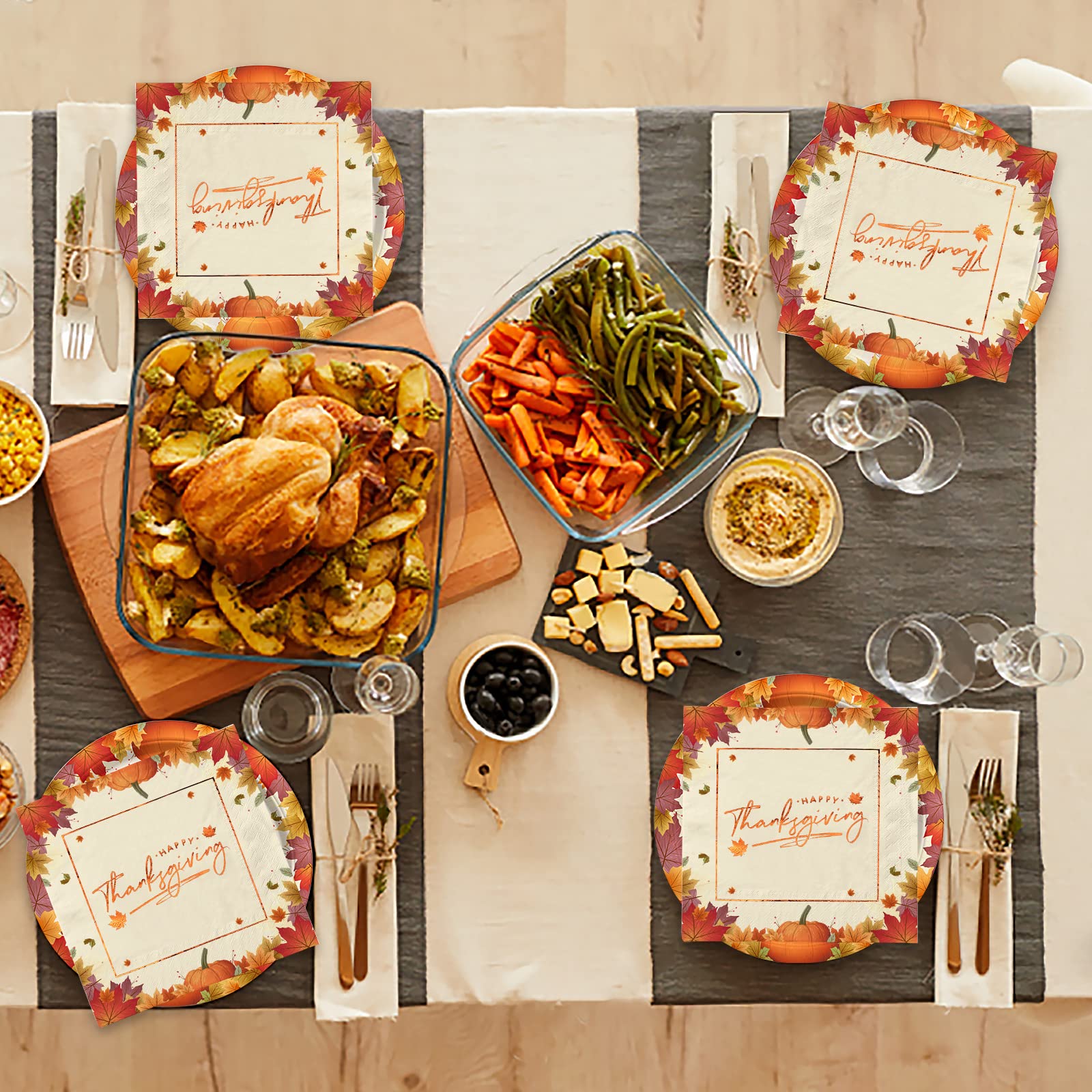 Gatherfun Thanksgiving Party Supplies - 50-Pack Maple Leaf Disposable Paper Plates & Napkins Set for Thanksgiving Dinner, Fall Decorations | Perfect for Autumn Gatherings, Harvest Feasts & Holiday Celebrations