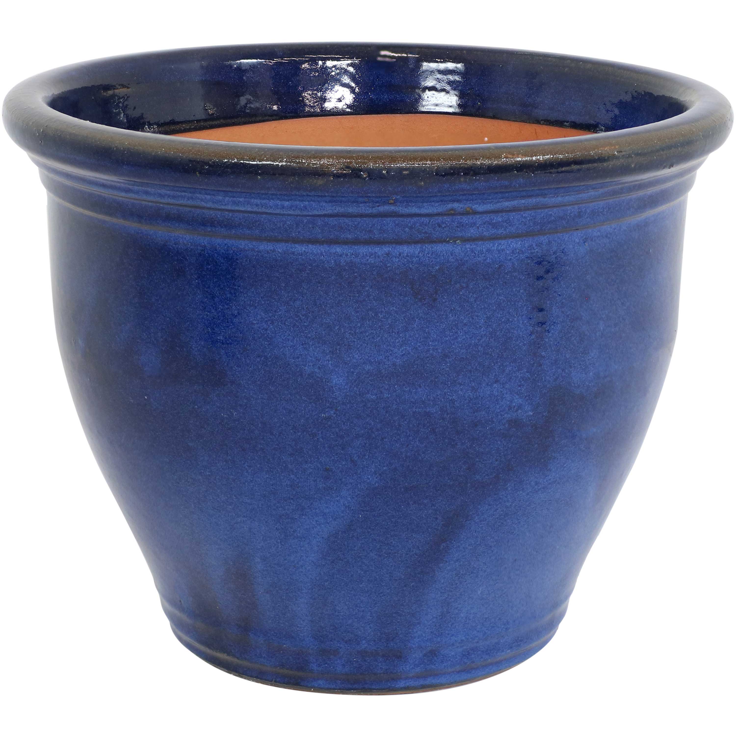 Sunnydaze Studio Round Glazed Ceramic Planter with Drainage Hole - Indoor/Outdoor Flower Pot for Plants, Succulents, Herbs - Perfect for Home, Garden, Patio, and Balcony Decor
