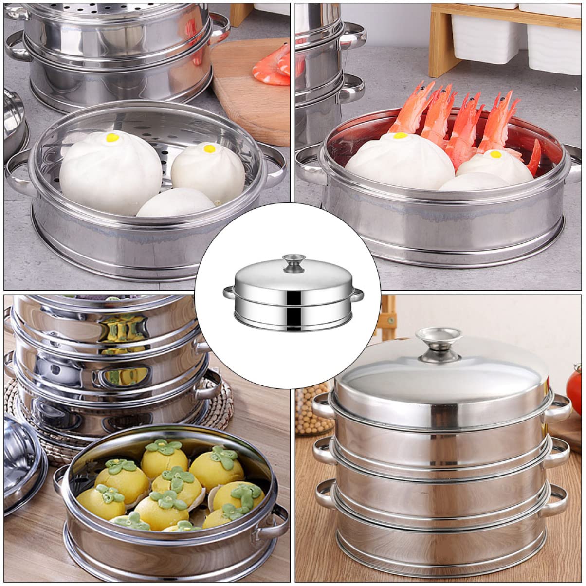 Stainless Steel Steamer Pot Set with Round Steam Basket, Cooling Rack & Trivet Stand - Asian Cooking, Baking & Grilling Utensils for High Pressure Cooking | Perfect for Dumplings, Vegetables & Seafood