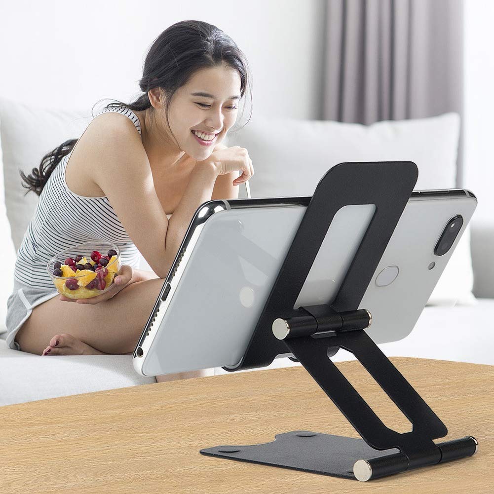Adjustable Universal Dual Folding Phone Stand - Compatible with iPhone, Samsung & Most Smartphones | Desk & Bedside Tablet Holder (Red) - Perfect for Video Calls, Gaming & Hands-Free Viewing