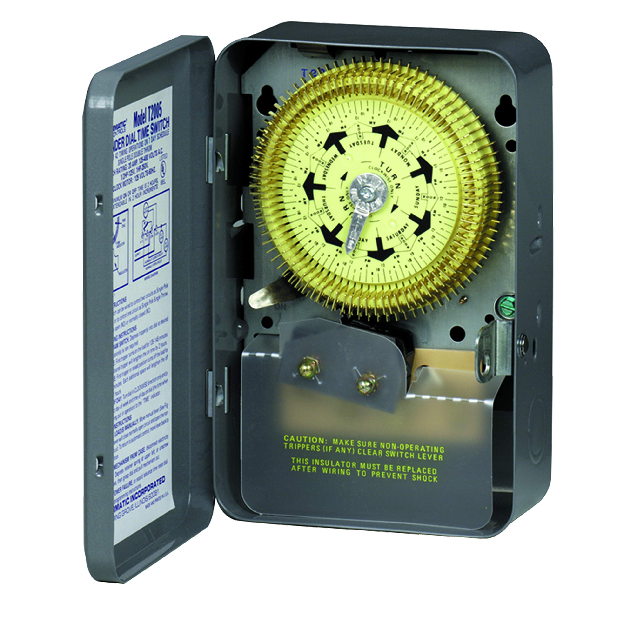 Intermatic T2006 Compact 208/277-Volt 7-Day Mechanical Time Switch with NEMA 1 Indoor Cover - Gray | Commercial & Industrial Lighting Control for Warehouses, Offices & Retail Stores