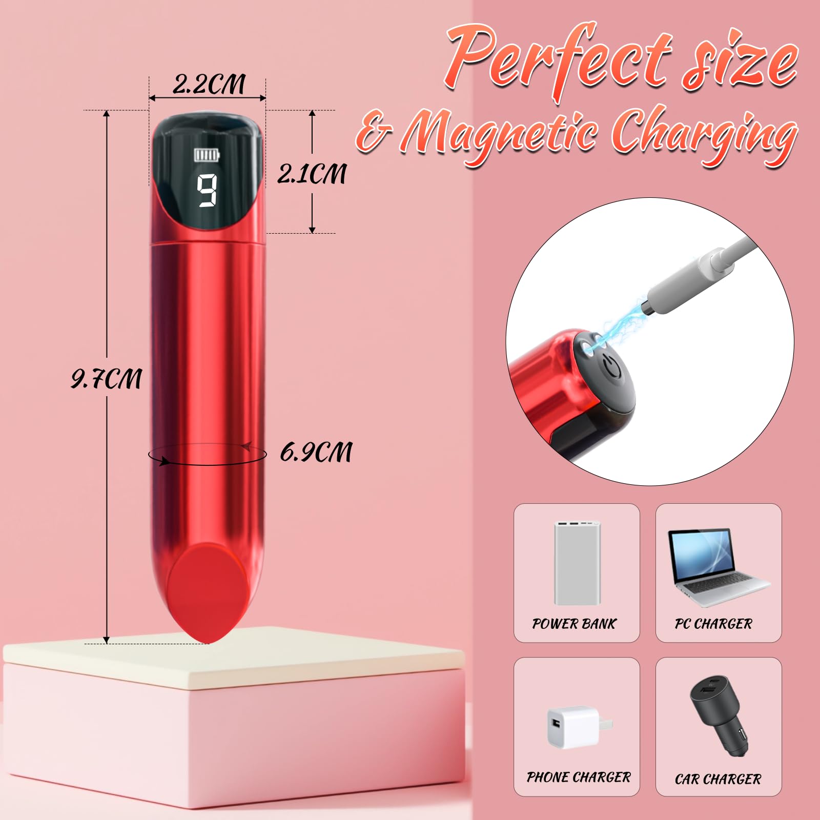 Premium Mini Bullet Vibrator for Women - 9 Powerful Vibration Modes, LED Display, G Spot & Clitoral Stimulation | Discreet Lipstick Design for Travel & Home Use | Adult Sex Toy for Couples & Solo Play