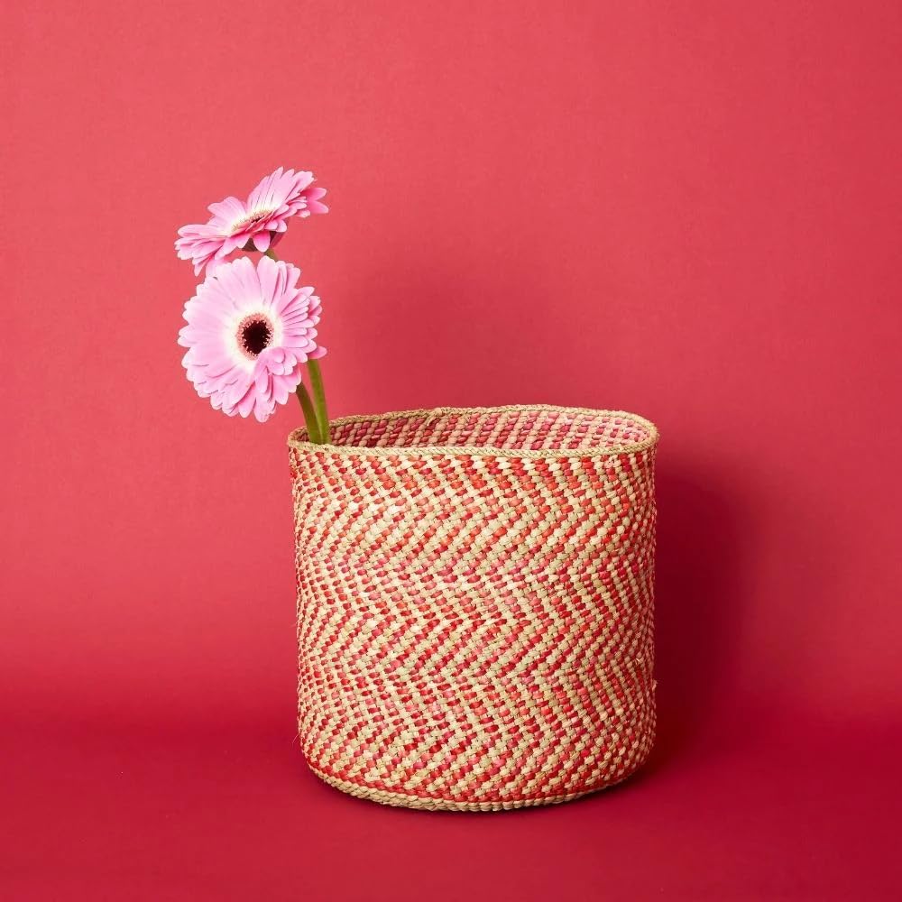 Medium Red Iringa Woven Basket - Indoor Planter & Toy Storage Organizer for Home Decor, Nursery, and Living Room