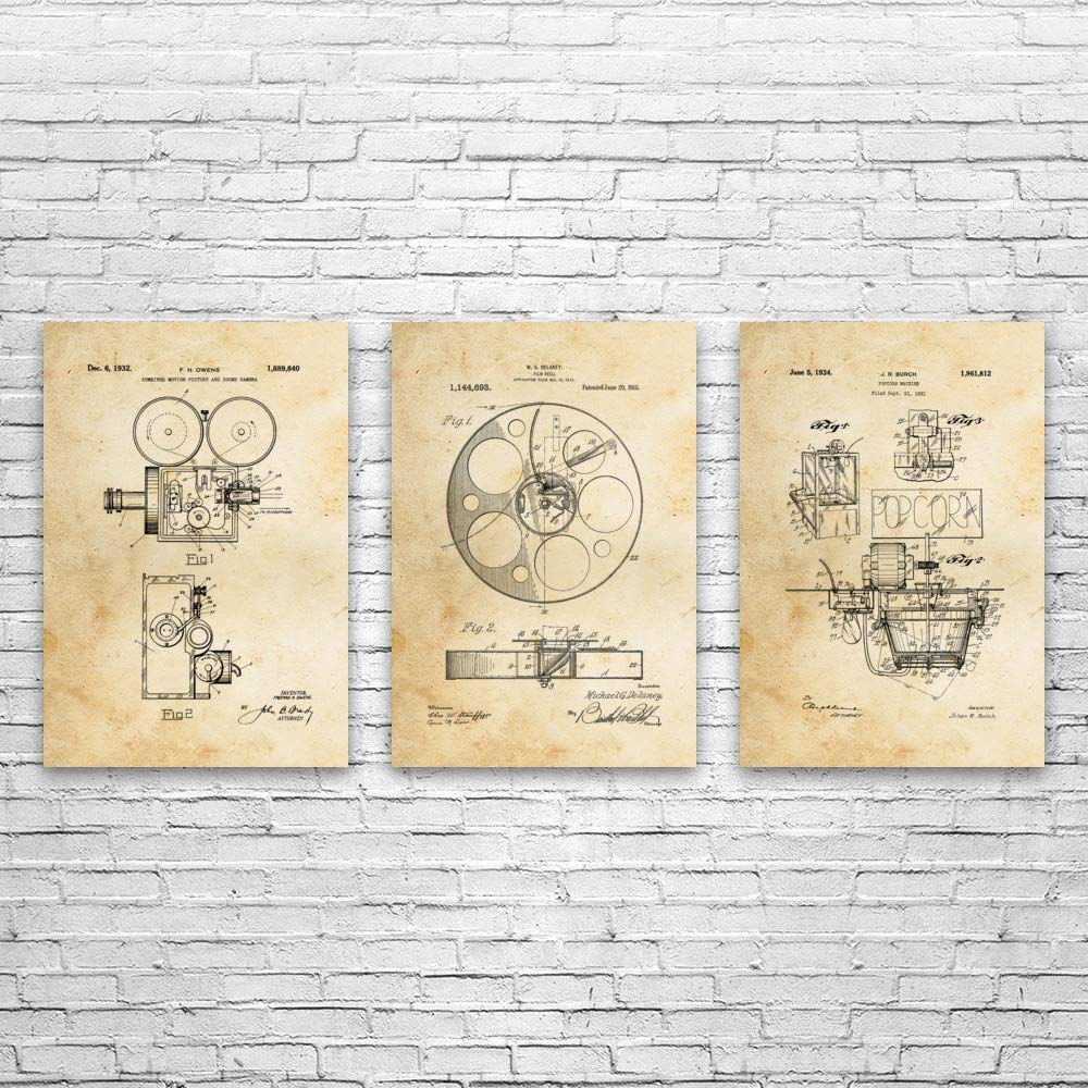 Vintage Movie Theater Posters Set of 3 - 24x36 Inch Hollywood Film Art Prints (Director, Cameraman, Actor) - Perfect for Home Theater Decor, Movie Lover Gifts & Vintage Wall Art