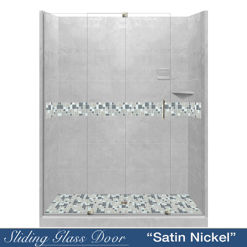60 Alcove Portland Cement Sistine Stone & Newport Mosaic Accent Tile DIY Shower Remodel Kit - Waterproof Bathroom Wall Tile for Shower Surround, Backsplash, and Flooring