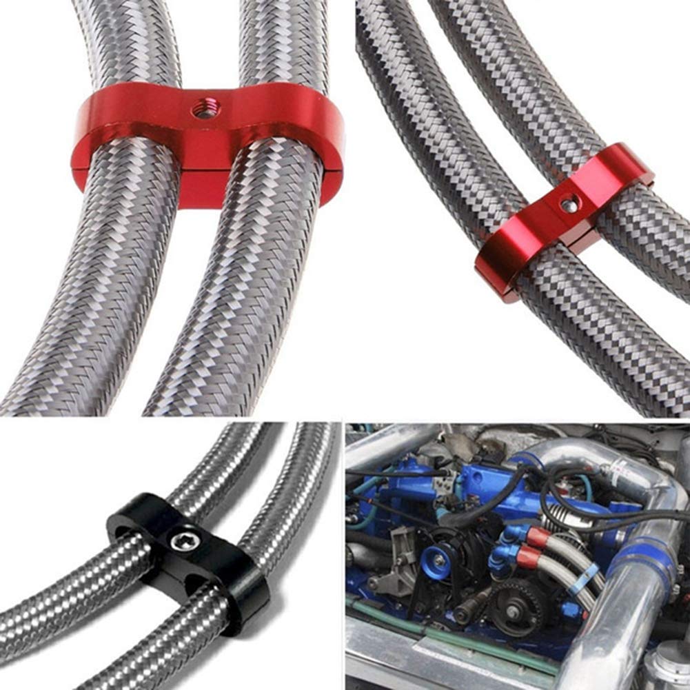 AN8 Billet Aluminum Hose Separator Clamp - 4PCS Black for Fuel & Water Lines