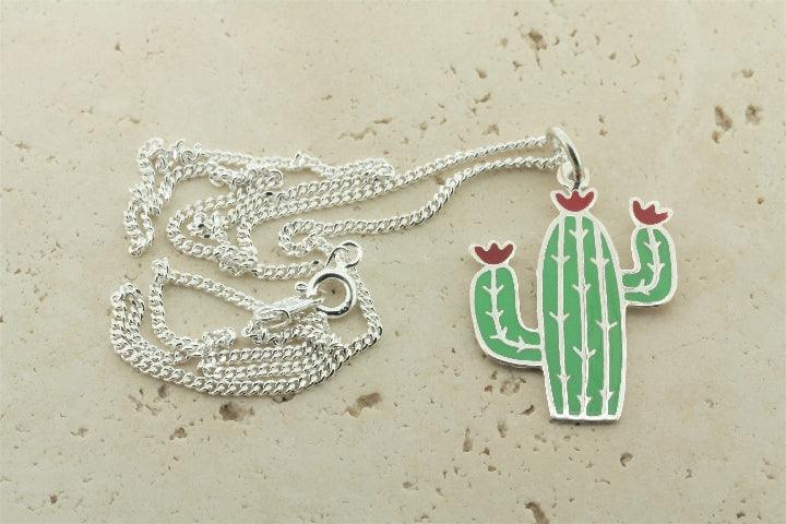 Enamel Cactus Pendant Necklace - 45cm Link Chain for Women - Boho Chic Jewelry for Casual Wear, Summer Outfits & Gift Giving