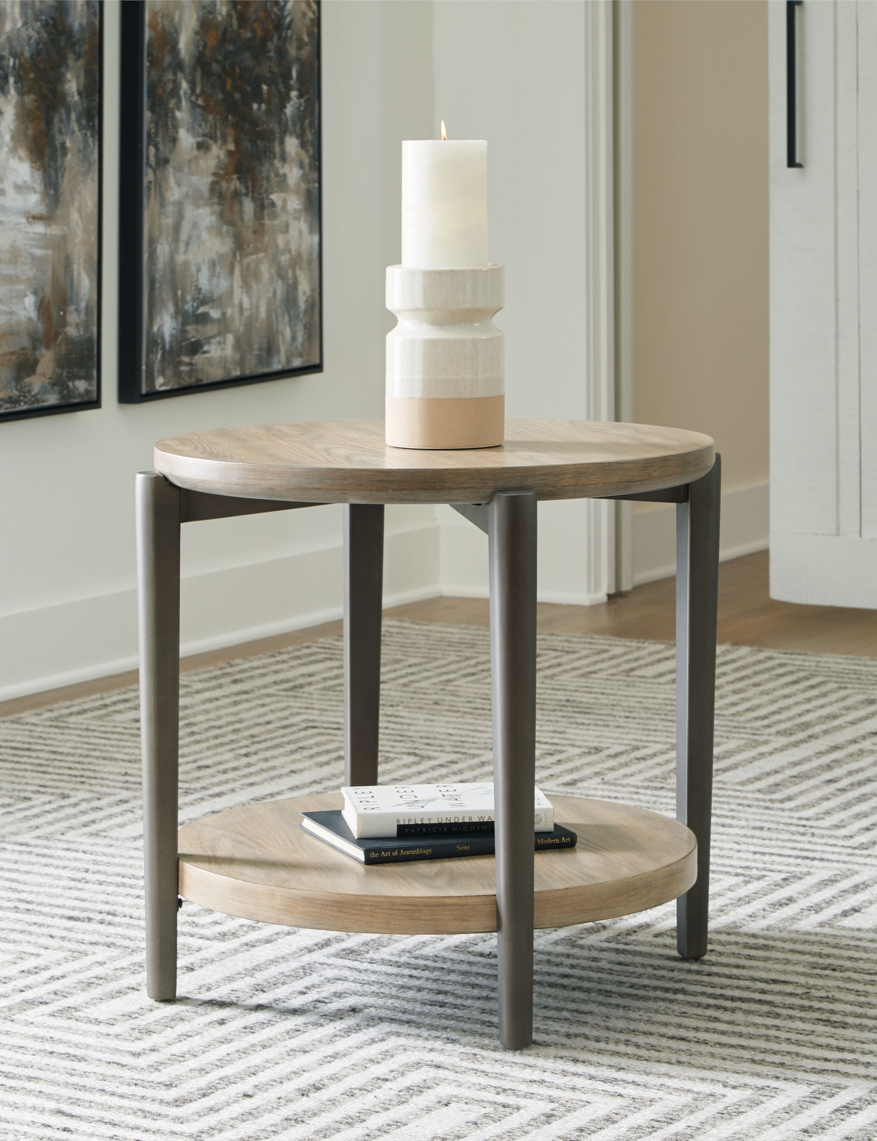 Dyonton Light Grayish Brown Round End Table - Modern Side Table for Living Room, Bedroom, or Office - Perfect for Lamps, Books, and Decor
