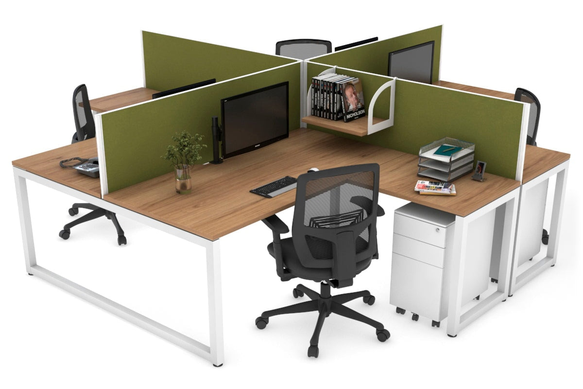 Quadro Loop Legs 4-Person Corner Workstation Desk - 1600L x 1800W with Cable Management Scallop | Office Furniture for Collaborative Workspaces & Team Meetings