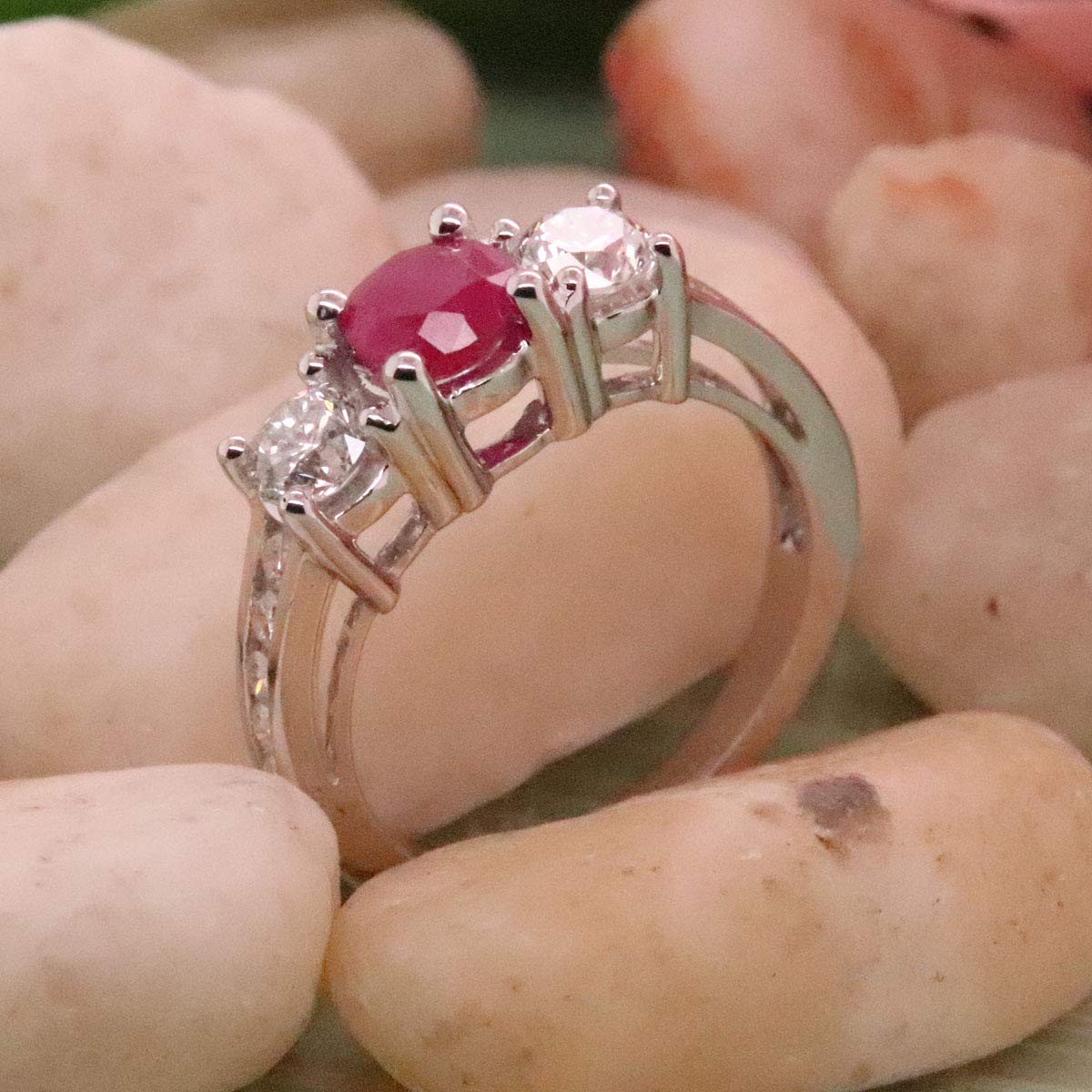 18K Solid White Gold Round Ruby & White Diamond Women's Bridal Engagement Ring - Dazzlingrock Collection | Perfect for Proposals, Weddings & Anniversary Gifts
