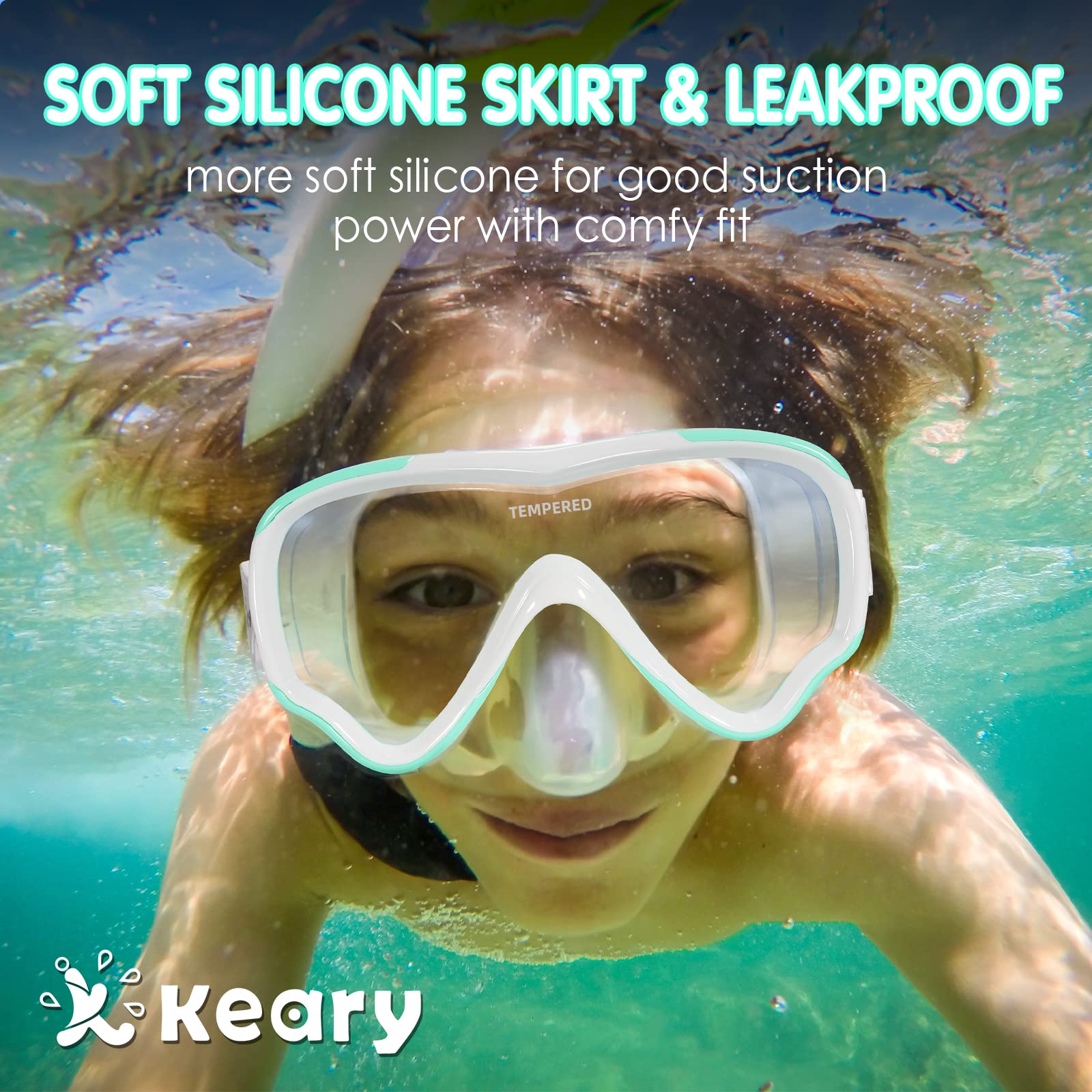 Keary Kids Swim Goggles with Nose Cover - Anti-Fog Swimming Goggles for Boys & Girls Ages 5-15 - UV Protection Pool & Beach Swim Glasses for Safe Water Play