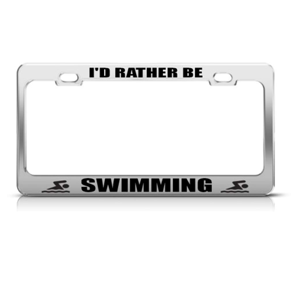 Speedy Pros Metal License Plate Frame - Chrome 2 Hole Car Accessory | Durable I'd Rather Be Swimming Design for Cars, Trucks & SUVs | Perfect for Beach Lovers & Summer Road Trips