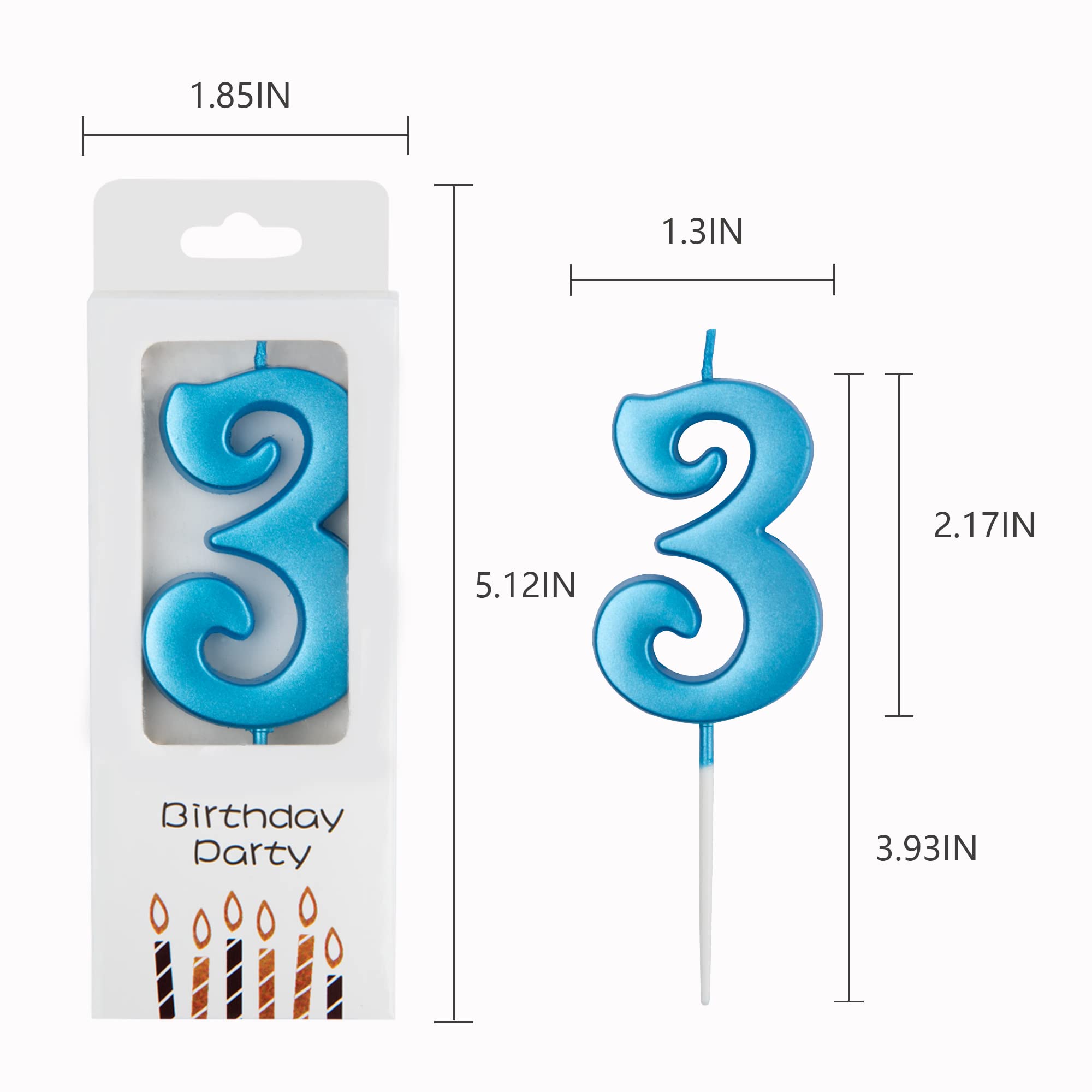 Blue Number Birthday Candles (10-Count) for Parties & Baby Showers