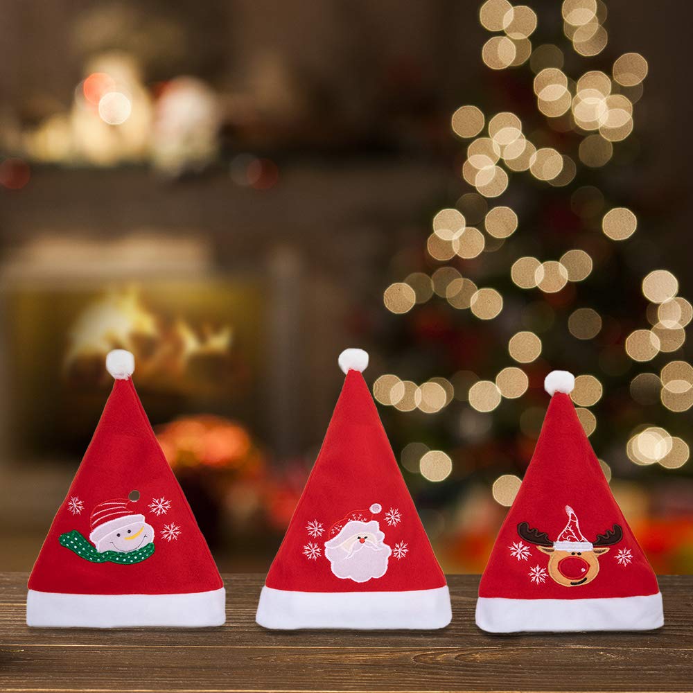 3 Pack Plush Santa Hats - 11.6