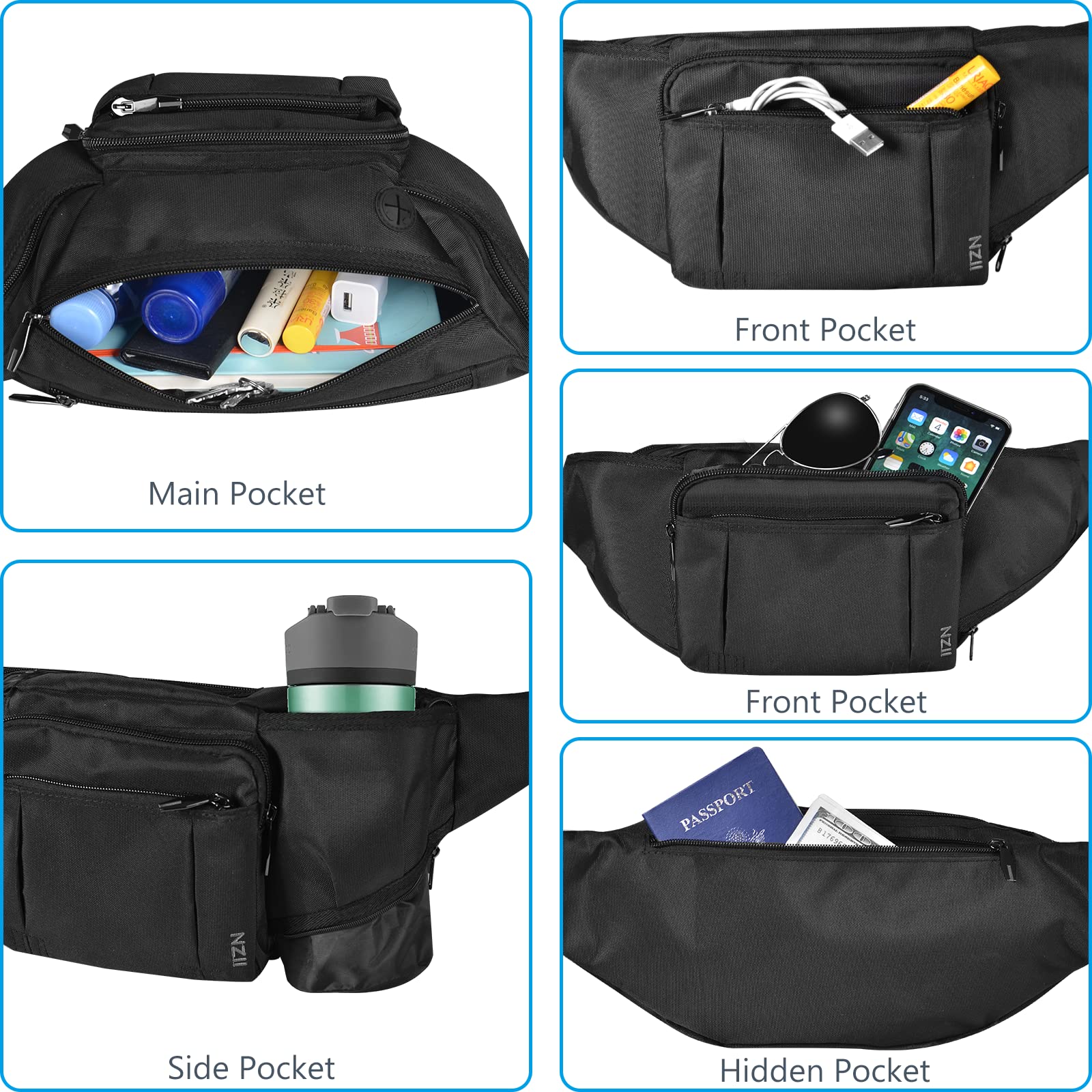 **Men's & Women's Fashion Fanny Pack - Adjustable Waist Bag with 5 Zipper Pockets for Hiking, Running, Travel & Workout - Perfect for Outdoor Activities, Shopping & Casual Wear**