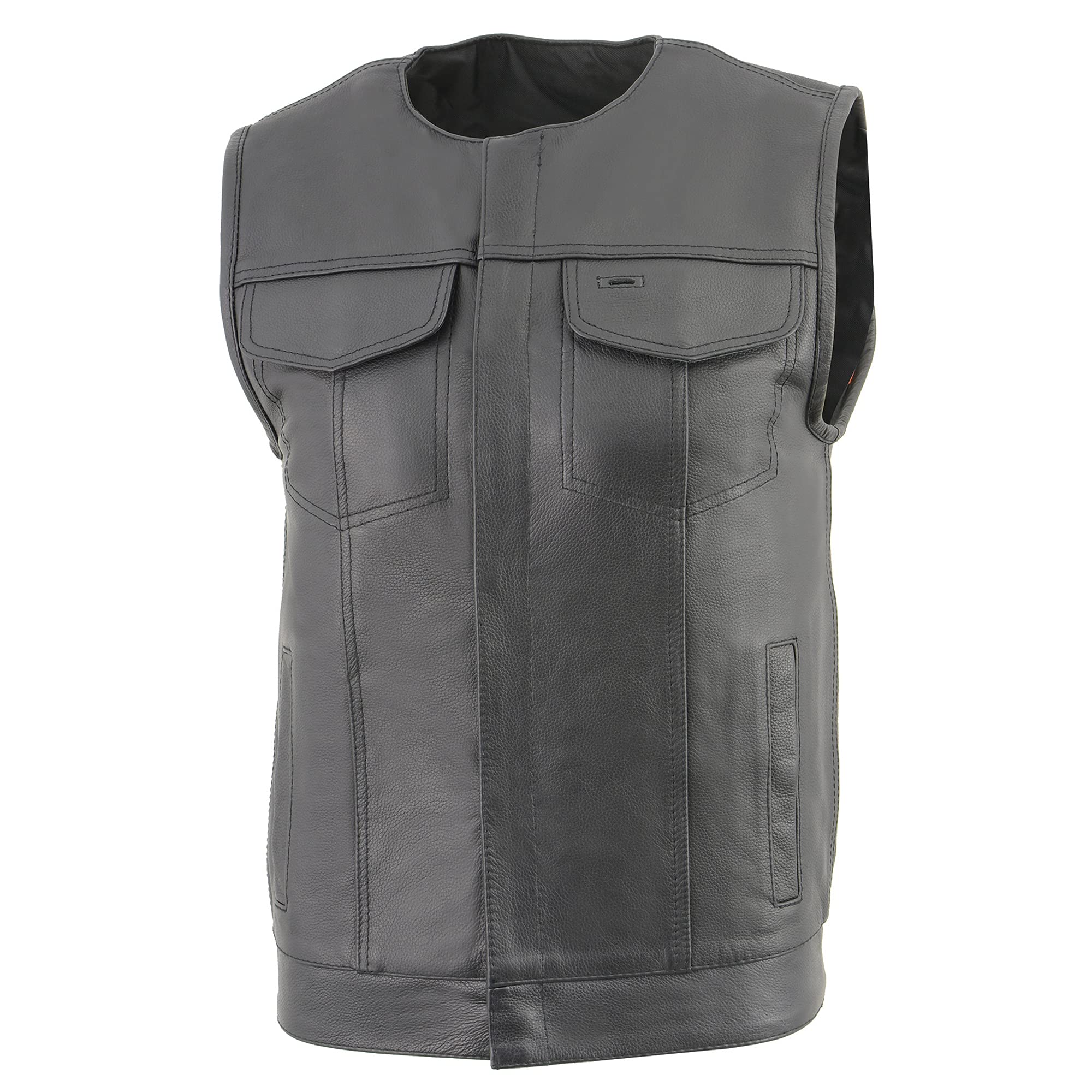 Milwaukee Leather SOA Men's Black Motorcycle Vest with Zipper & Snap Closure - Gun Pockets for Concealed Carry - Perfect for Bikers & Motorcycle Riders - LKM3711