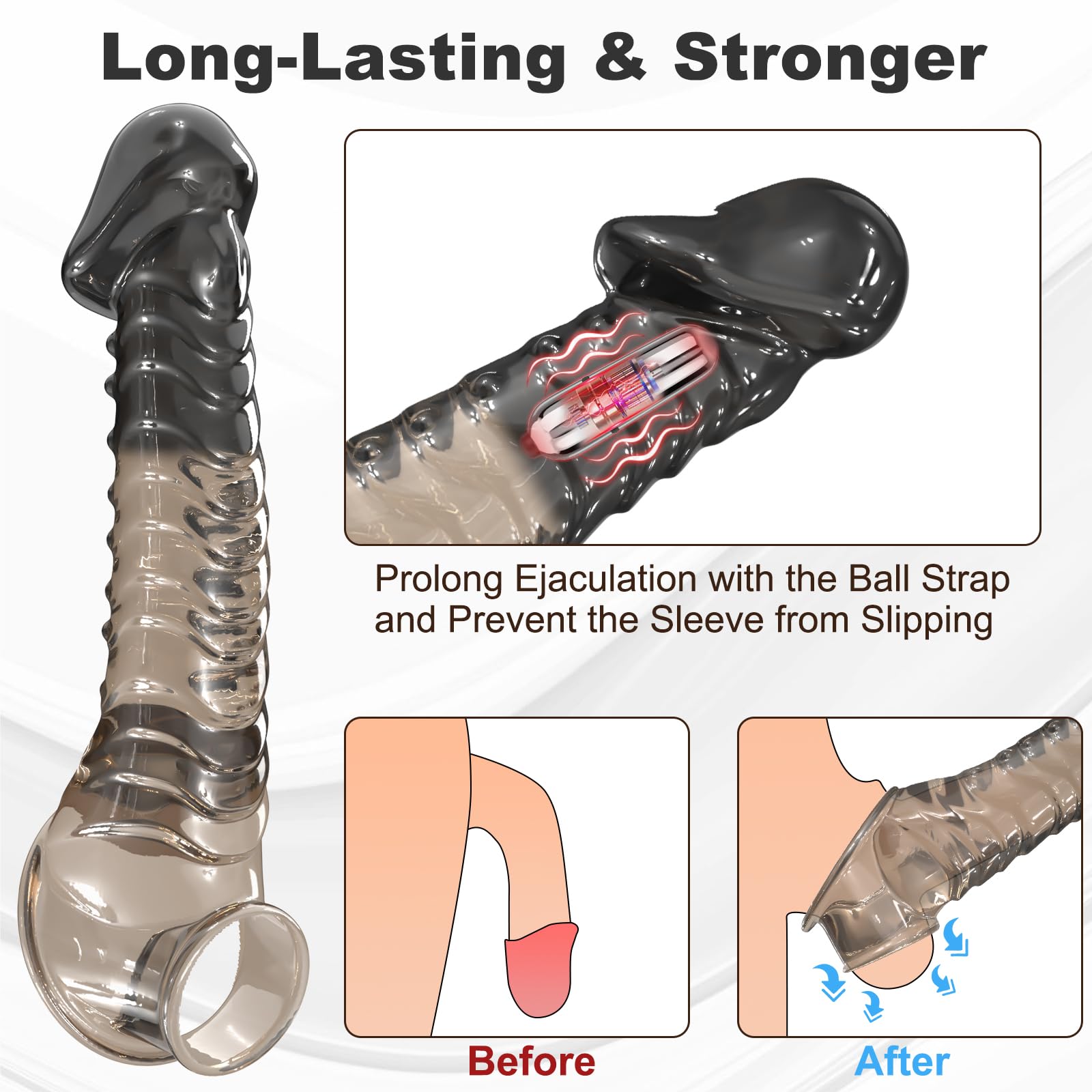 Realistic Soft Penis Sleeve Extender with Vibrator & Cock Ring - Reusable Male Enhancement Sex Toy for Couples, 2 & 3 Inch Sizes - Enhance Intimacy & Pleasure in Bedroom Play
