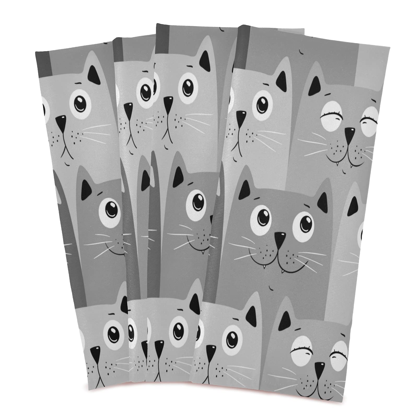 ALAZA Super Soft Cartoon Gray Cat Kitchen Towels - Set of 6 Absorbent 18x28 Inch Dish Towels & Dishcloths for Bar, Tea, Cooking & Cleaning