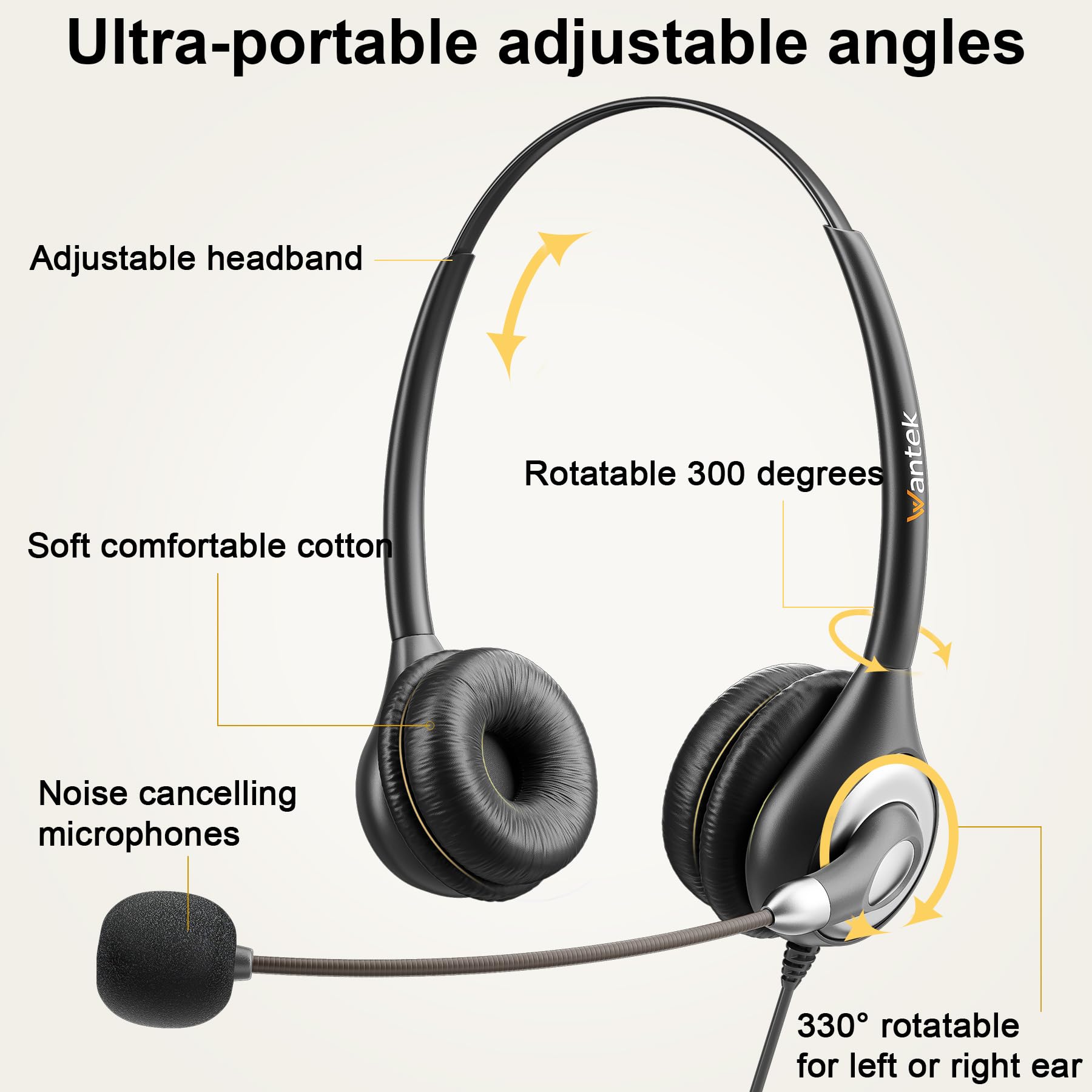 Wantek USB Headset with Microphone - Noise Cancelling PC Headphones for Business, Home Office & Call Center | Comfortable Lightweight Design for Skype, Zoom, Webinars & Online Meetings | Perfect for Remote Work, Customer Service & Virtual Classrooms