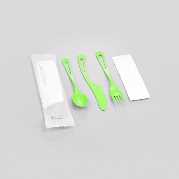 Eco-Friendly CPLA Plastic Cutlery Set - 100-Piece Compostable Utensils with Heat-Resistant Forks, Knives & Spoons | Includes Biodegradable Wrapper & White Napkins | Perfect for Parties, Picnics, Catering & Zero-Waste Events