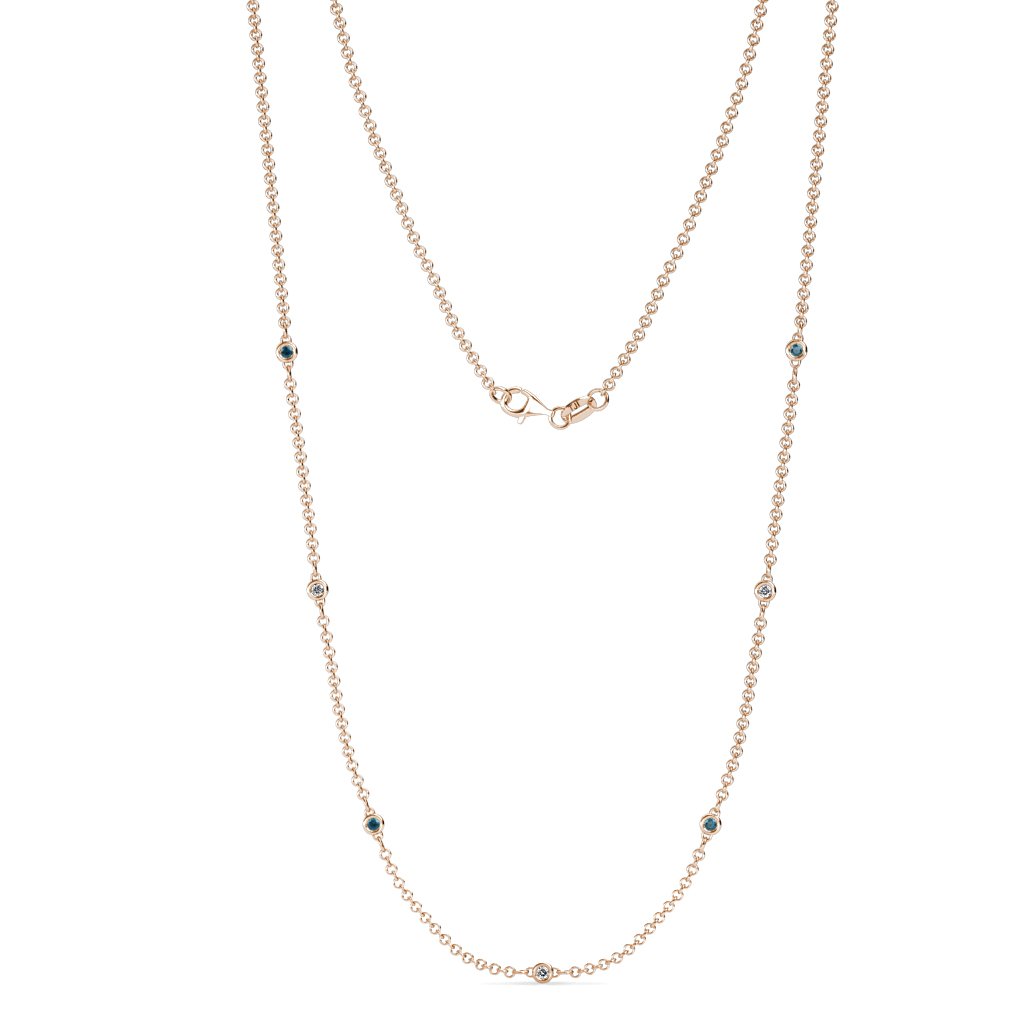 7 Station London Blue Topaz & Natural Diamond Cable Petite Necklace 0.20 ctw 14K Rose Gold - Elegant Jewelry for Women, Perfect Gift for Anniversary, Birthday & Special Occasions