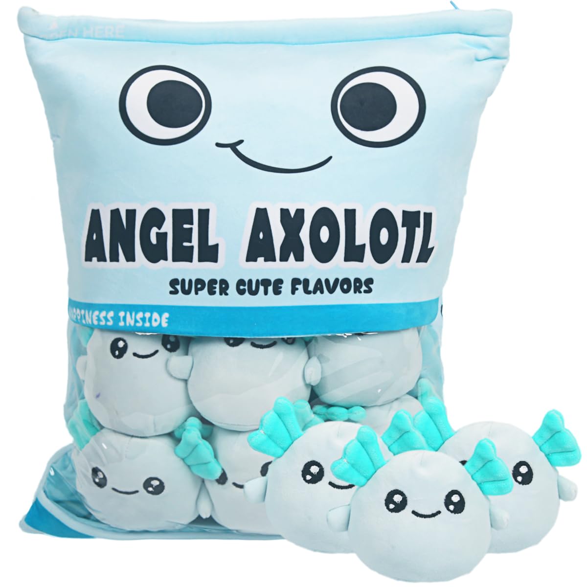 ARELUX 6PCS Cute Axolotl Plush Pillow Set - Soft Blue Salamander Stuffed Animal with Removable Bag, Adorable Axolotl Plushie Doll for Kids & Adults - Perfect for Home Decor, Birthday Gifts, Cuddling and Stress Relief