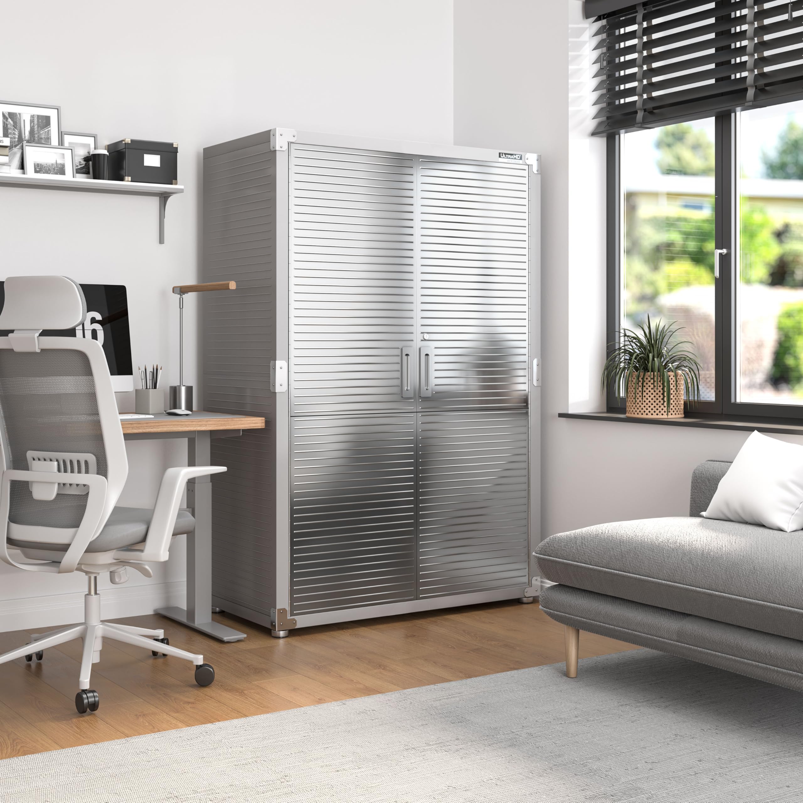 Seville Classics UltraHD Solid Steel Lockable Storage Cabinet with Adjustable Shelves - 48