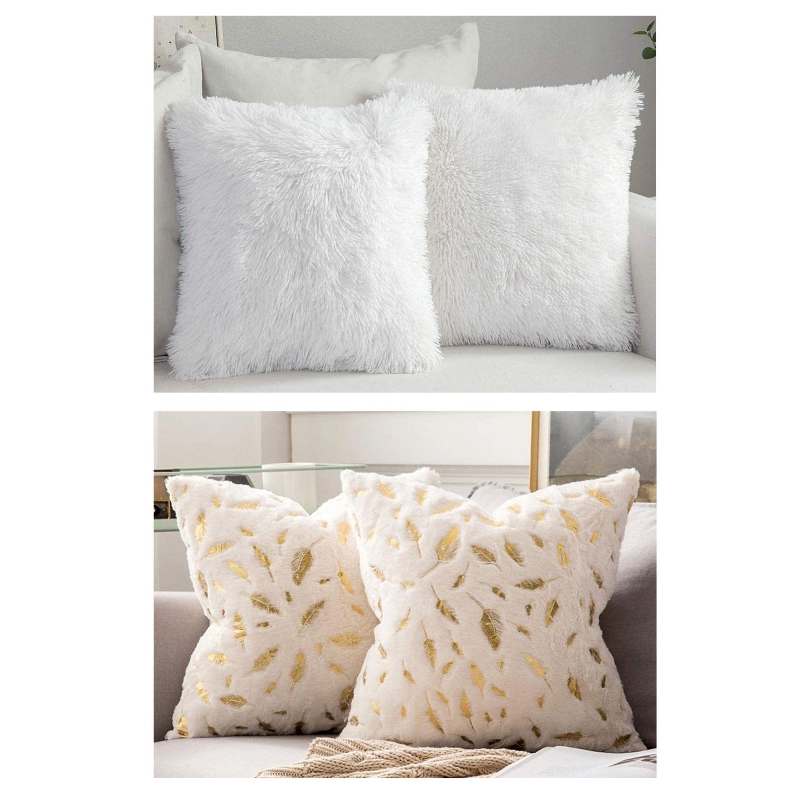 MIULEE Luxury Faux Fur Pillow Covers Set of 2 - 18x18 Inch Soft Fluffy White & Ivory Decorative Throw Pillow Covers for Sofa, Bedroom & Living Room Decor