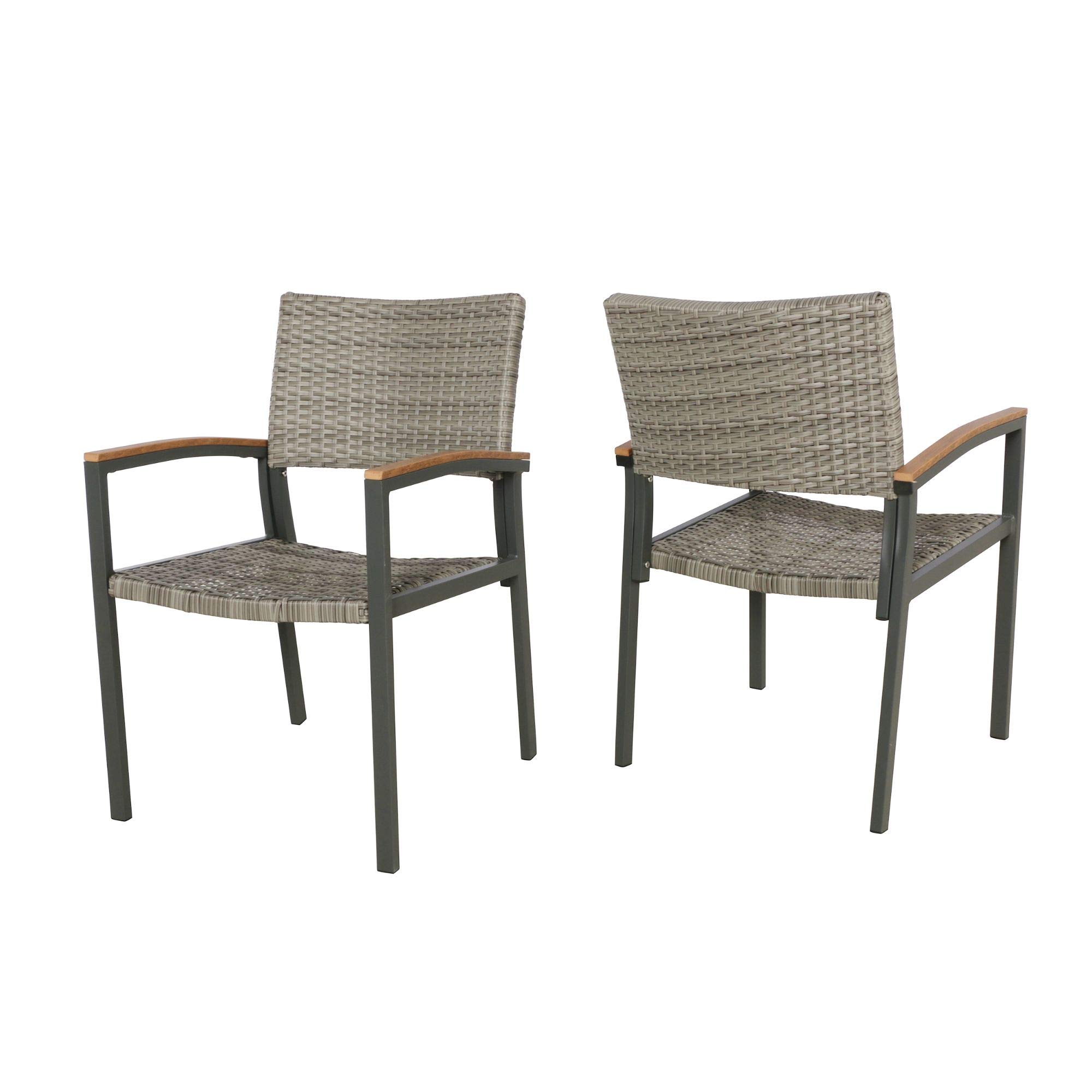 Premium Set of 2 Slate Gray & Brown Outdoor Patio Dining Chairs - Weather-Resistant 33.5