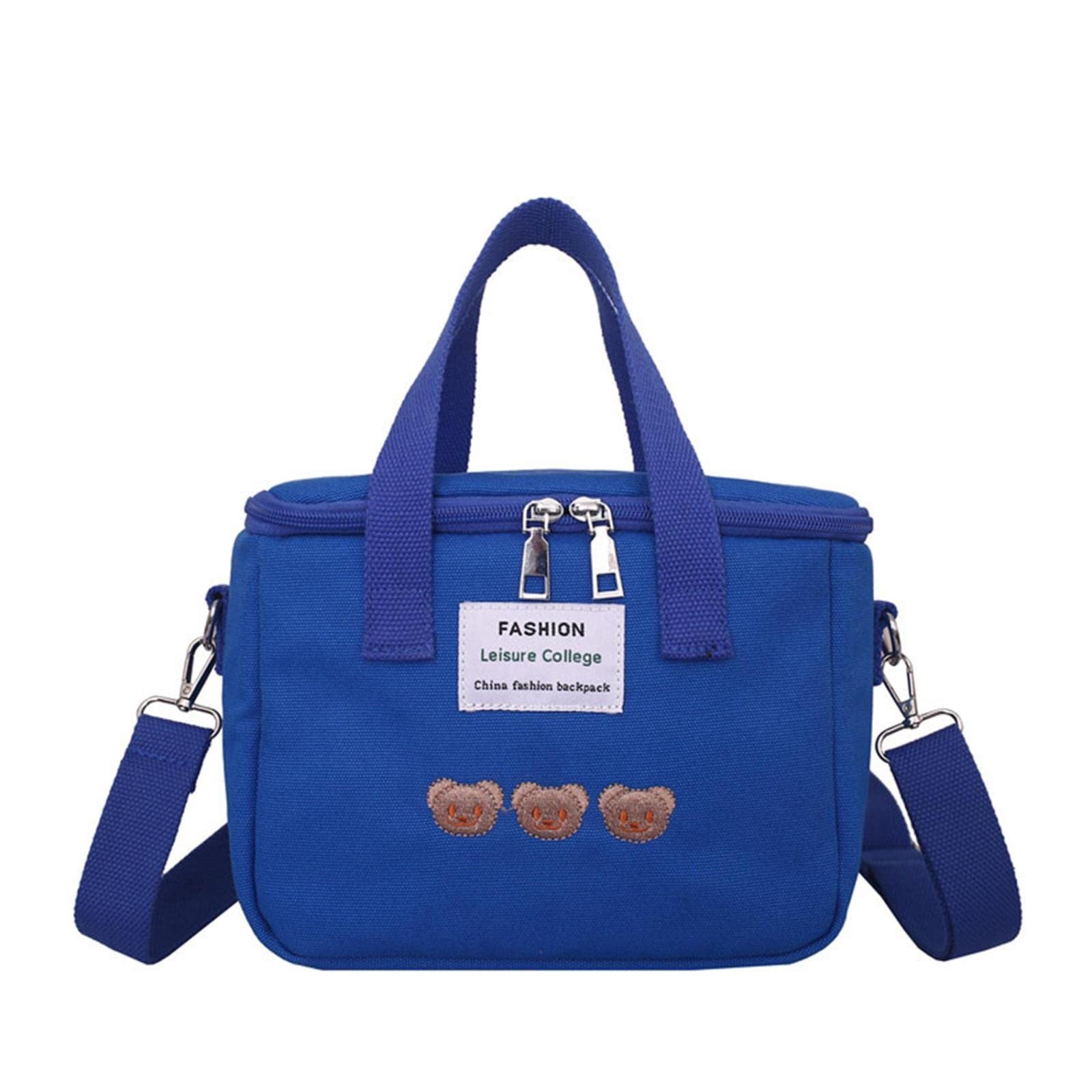 Cute Insulated Lunch Bag for Girls & Women - Kawaii Reusable Lunch Box for Kids, School, Work & Picnics - Blue